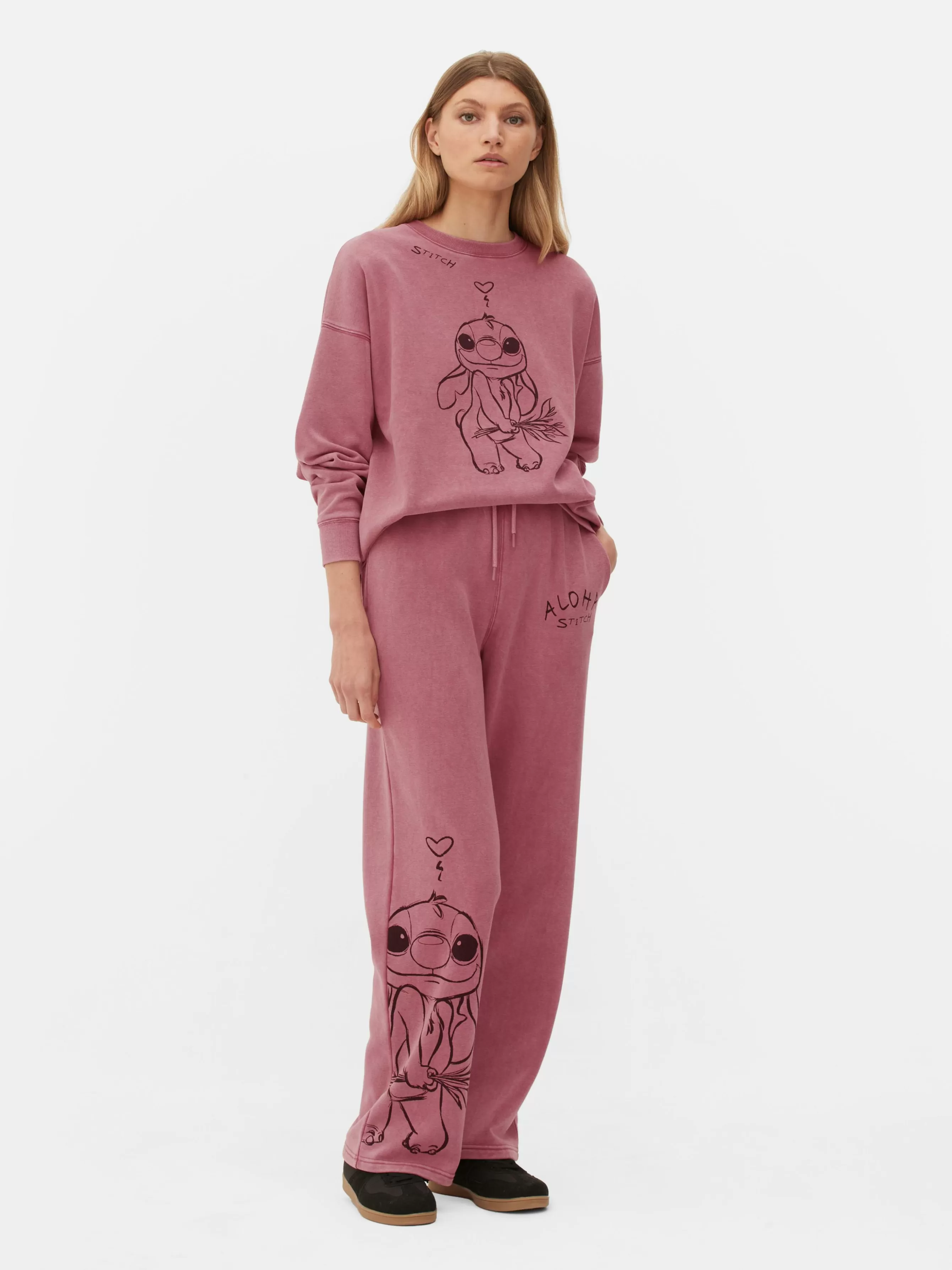 New Primark Bas De Jogging Droit à Coordonner Disney Stitch Rose