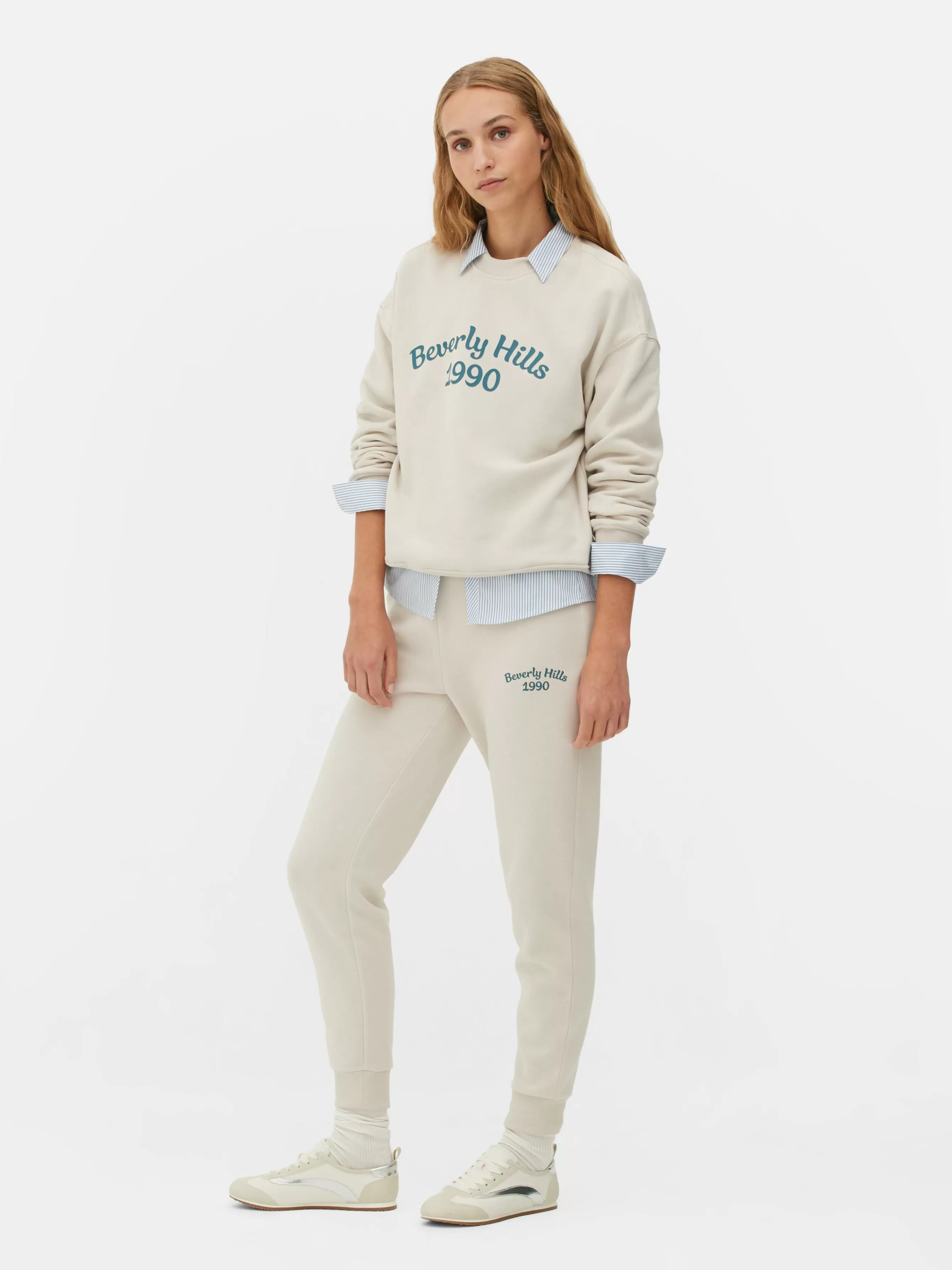 Discount Primark Bas De Jogging Skinny Graphique Crème