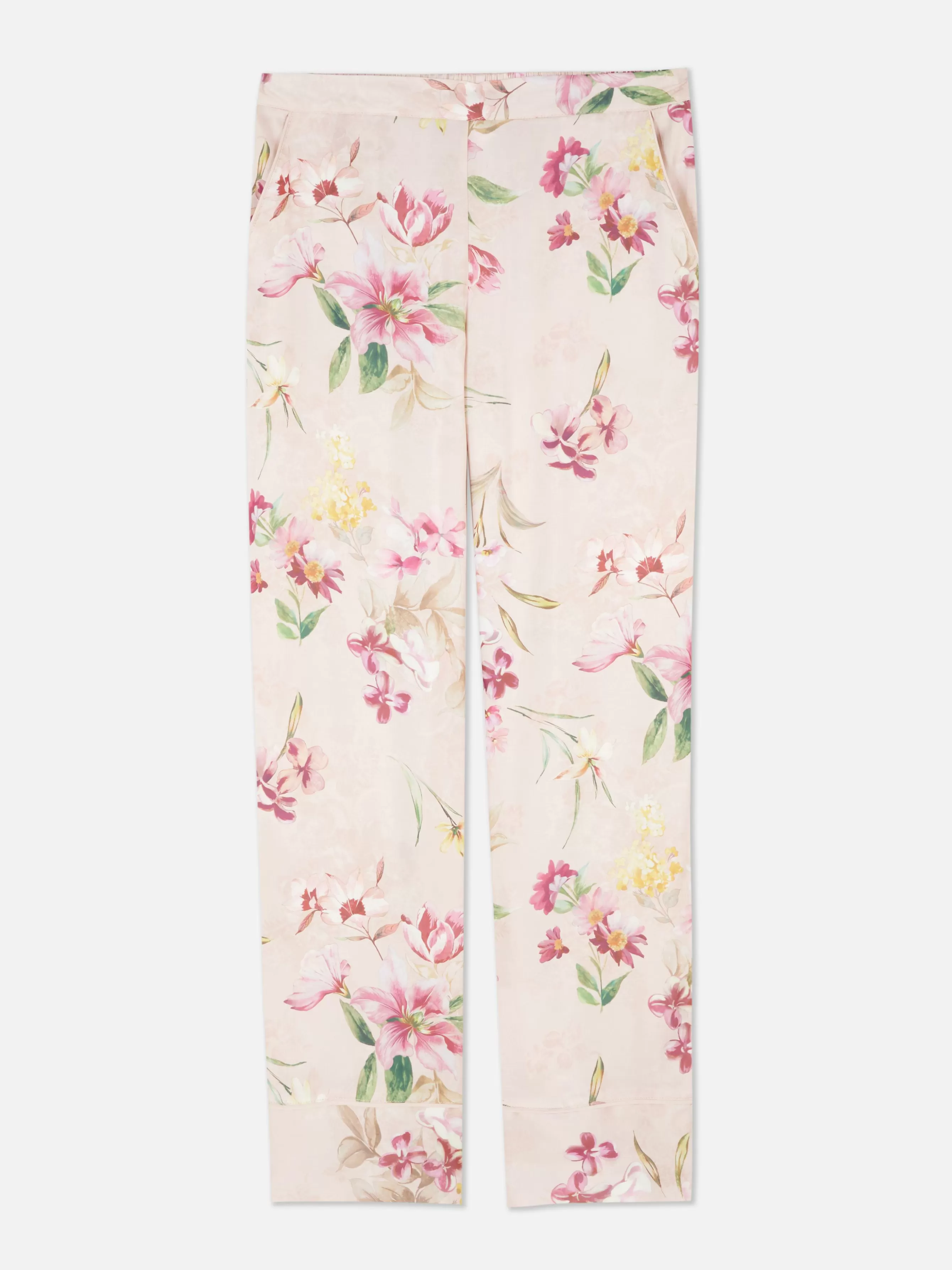 Best Sale Primark Bas De Pyjama Coupe Droite En Satin Floral Rose