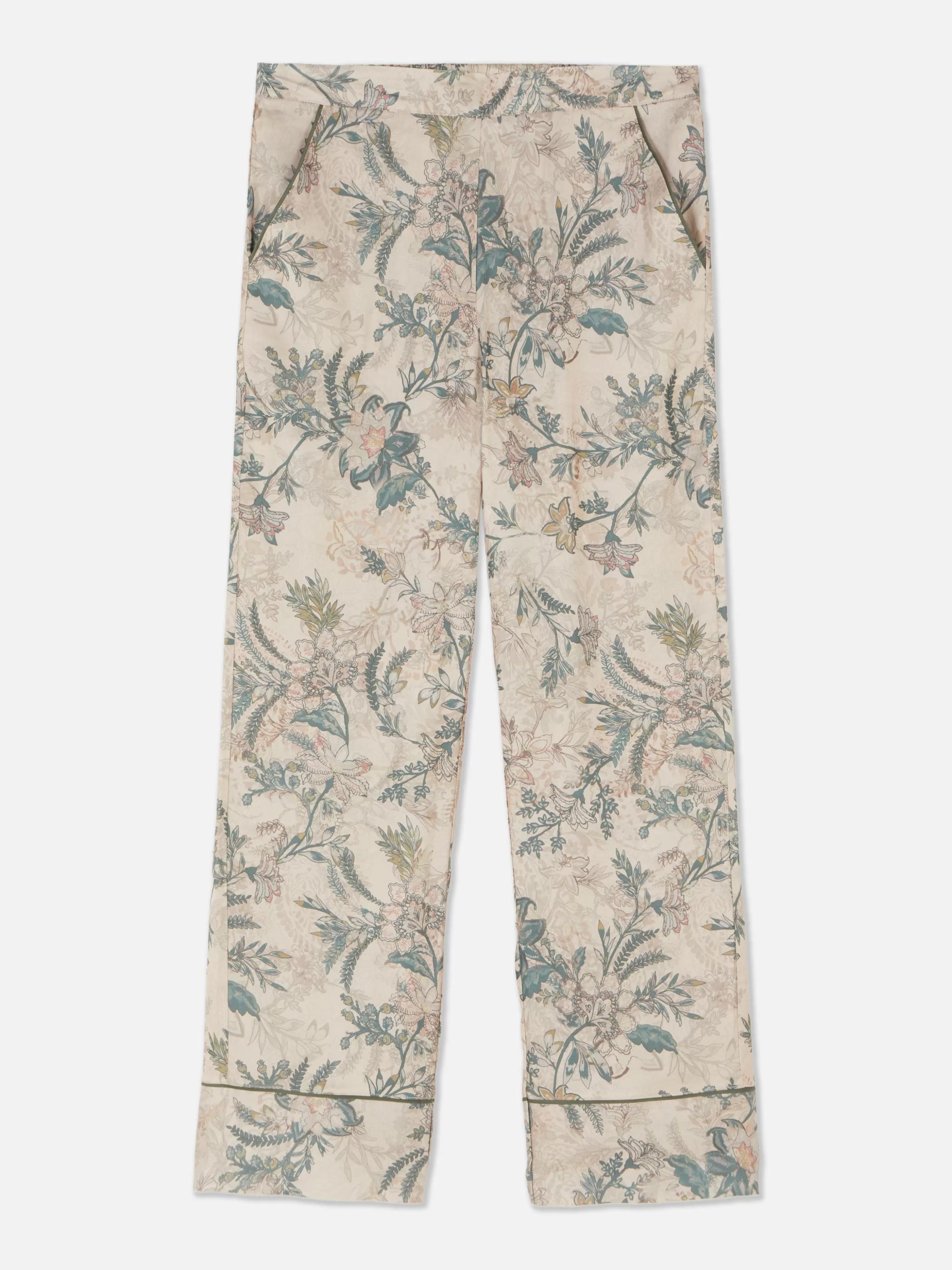 New Primark Bas De Pyjama En Satin à Fleurs Kaki