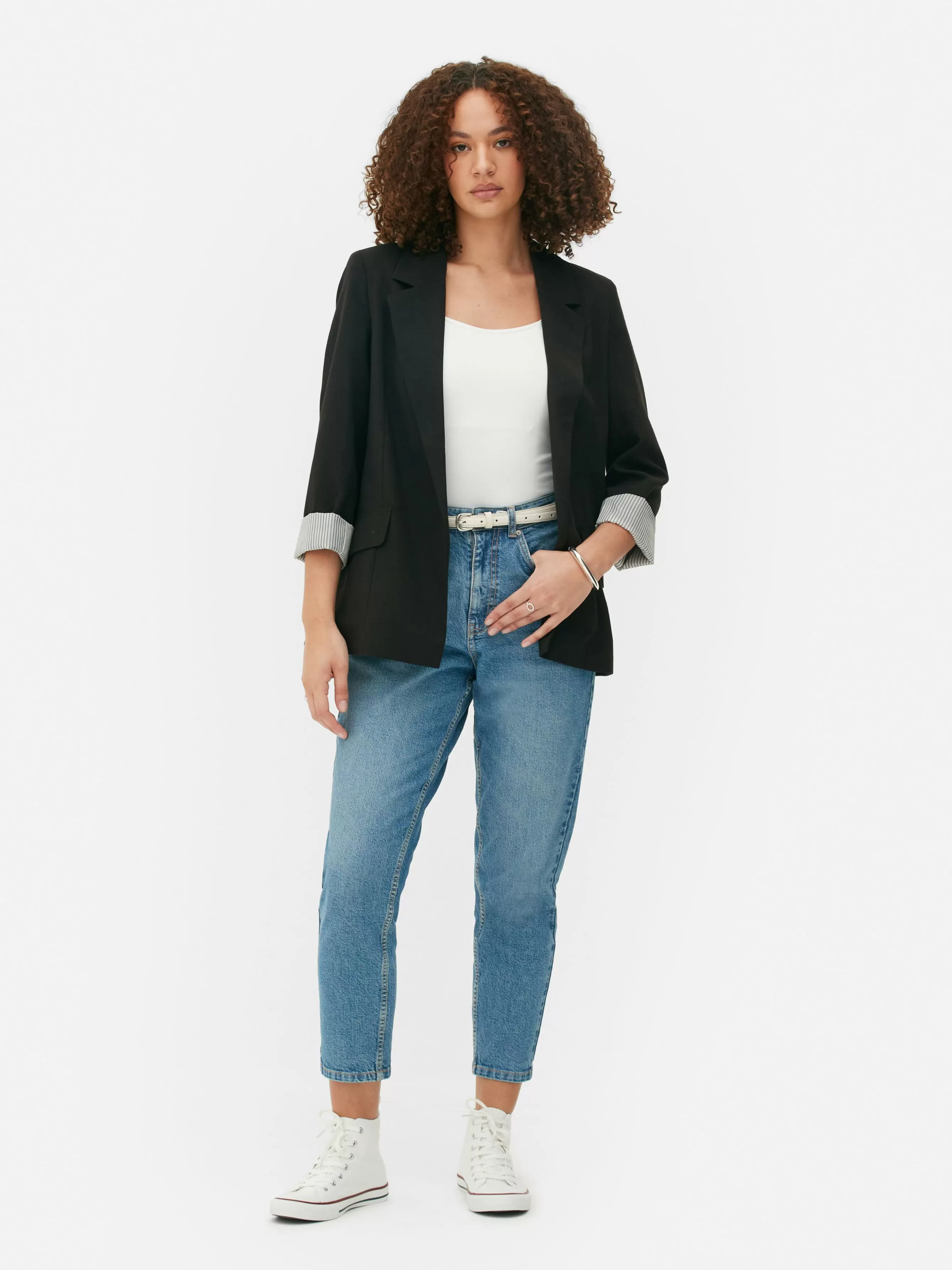 Shop Primark Blazer Ajusté à Effet Bord à Bord Noir