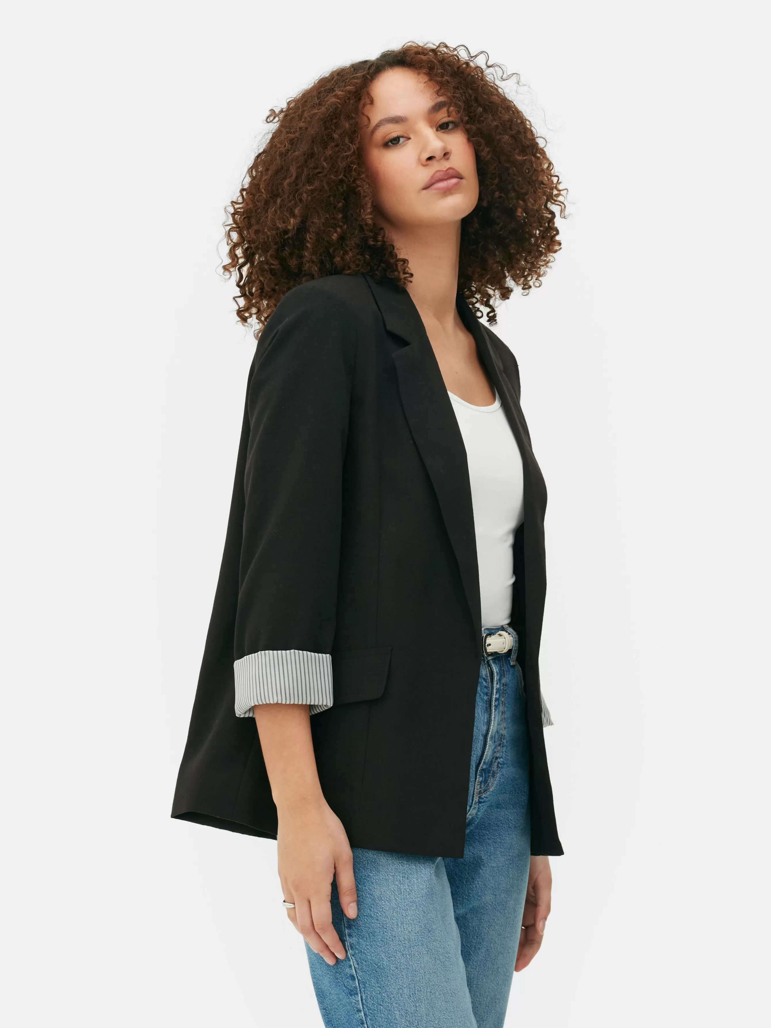 Shop Primark Blazer Ajusté à Effet Bord à Bord Noir