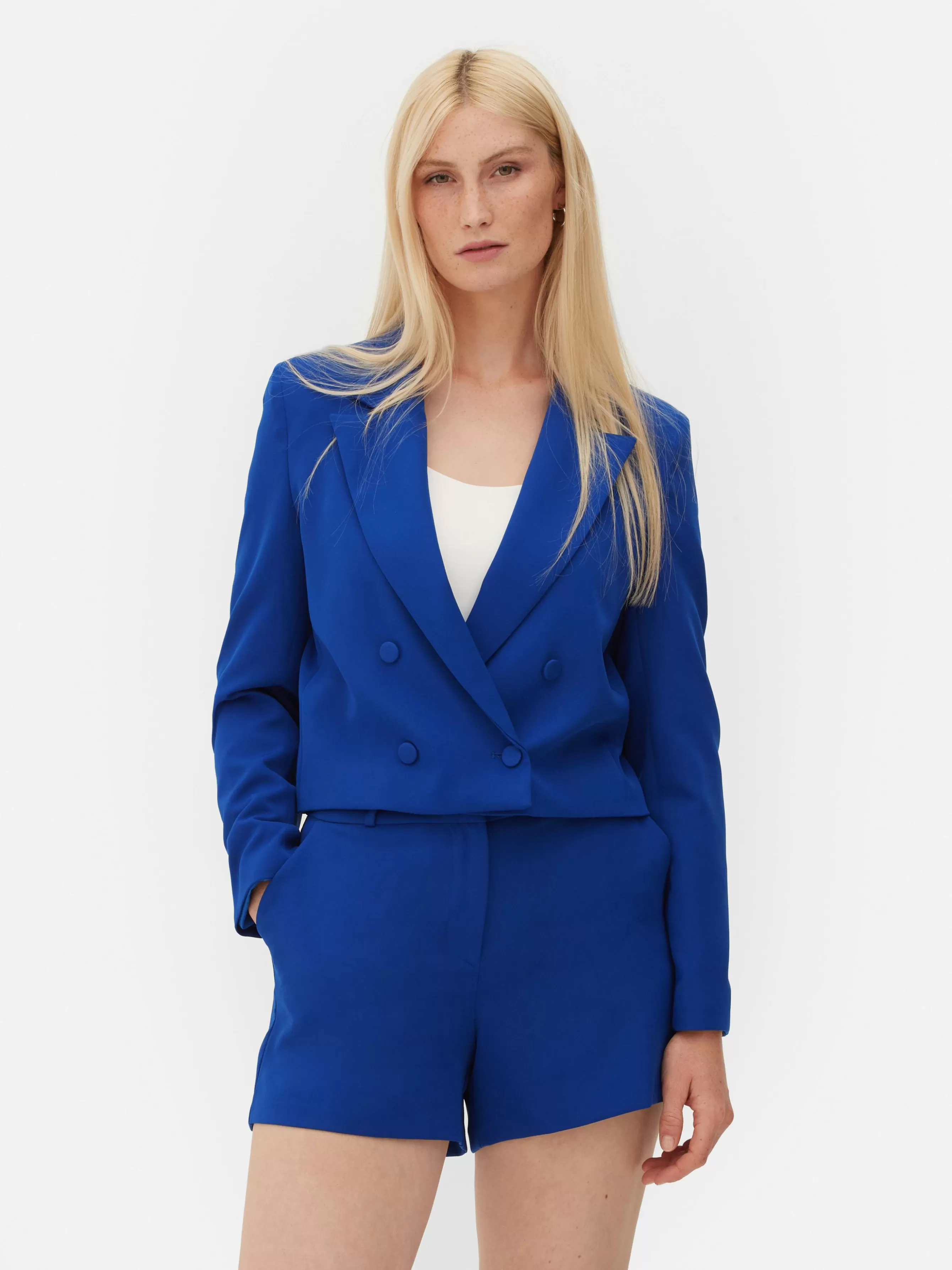 Store Primark Blazer Court à Boutonnage Croisé à Coordonner Bleu cobalt