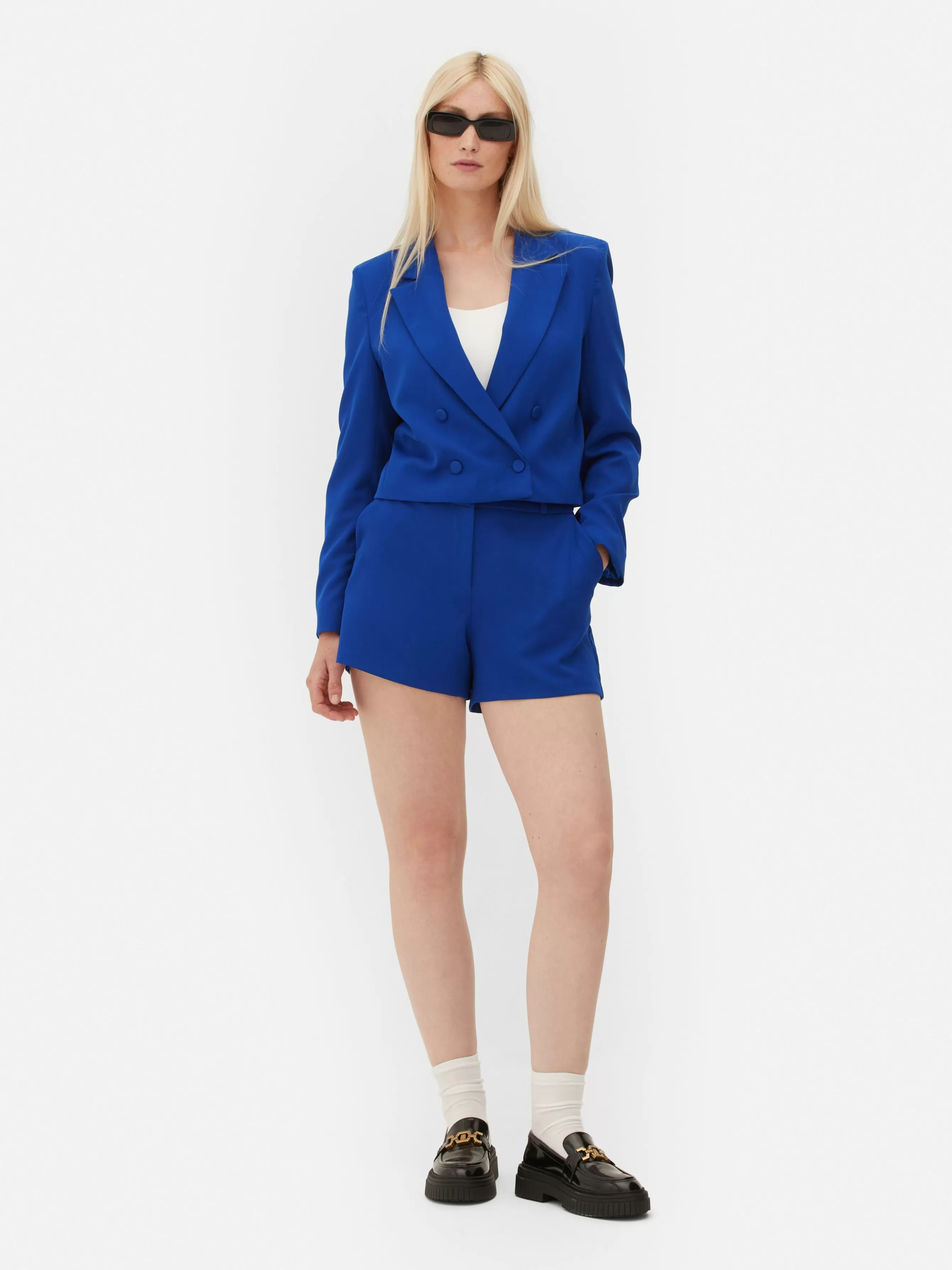 Store Primark Blazer Court à Boutonnage Croisé à Coordonner Bleu cobalt