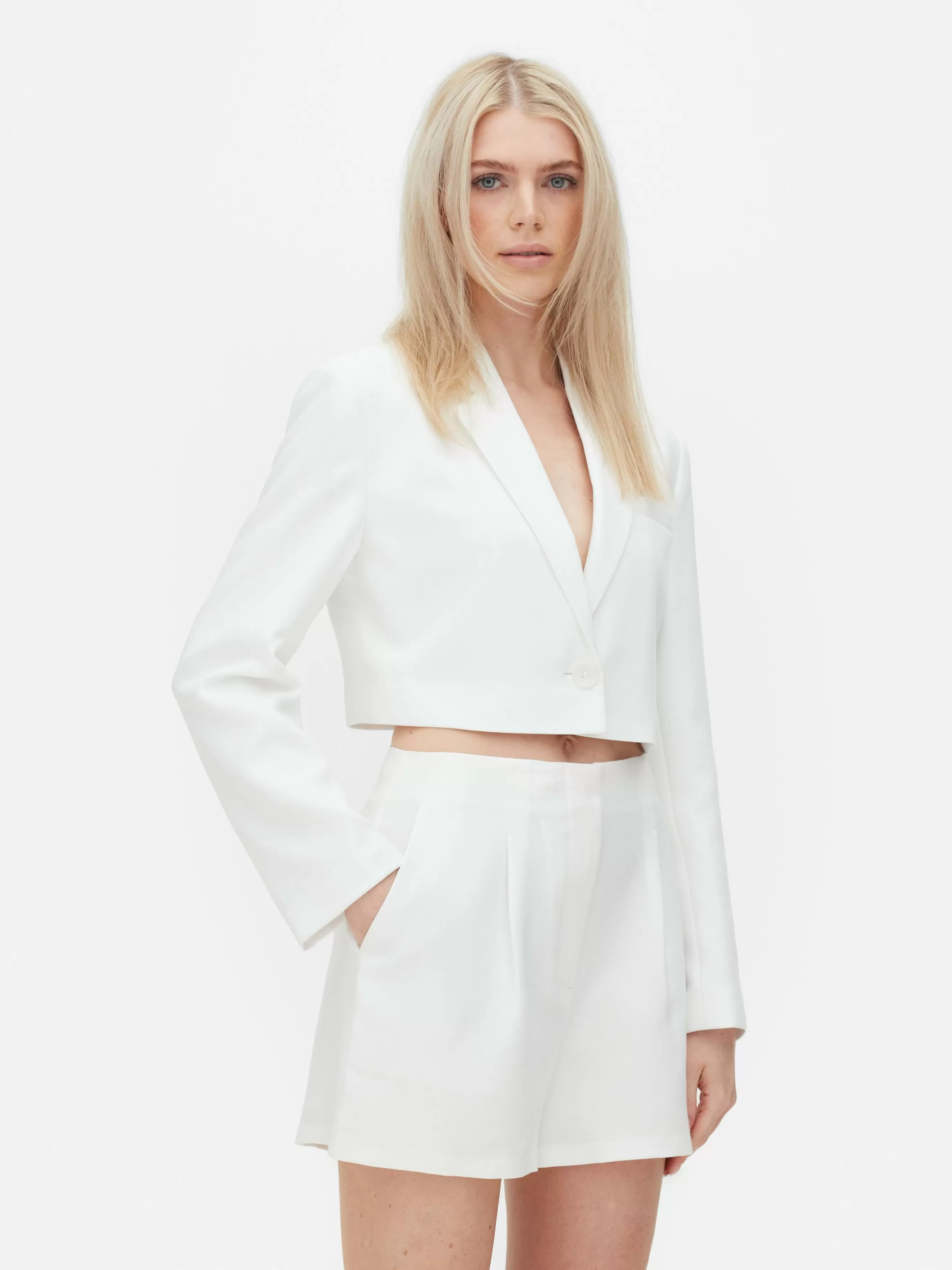 Fashion Primark Blazer Court à Boutonnage Simple Luna Blanc