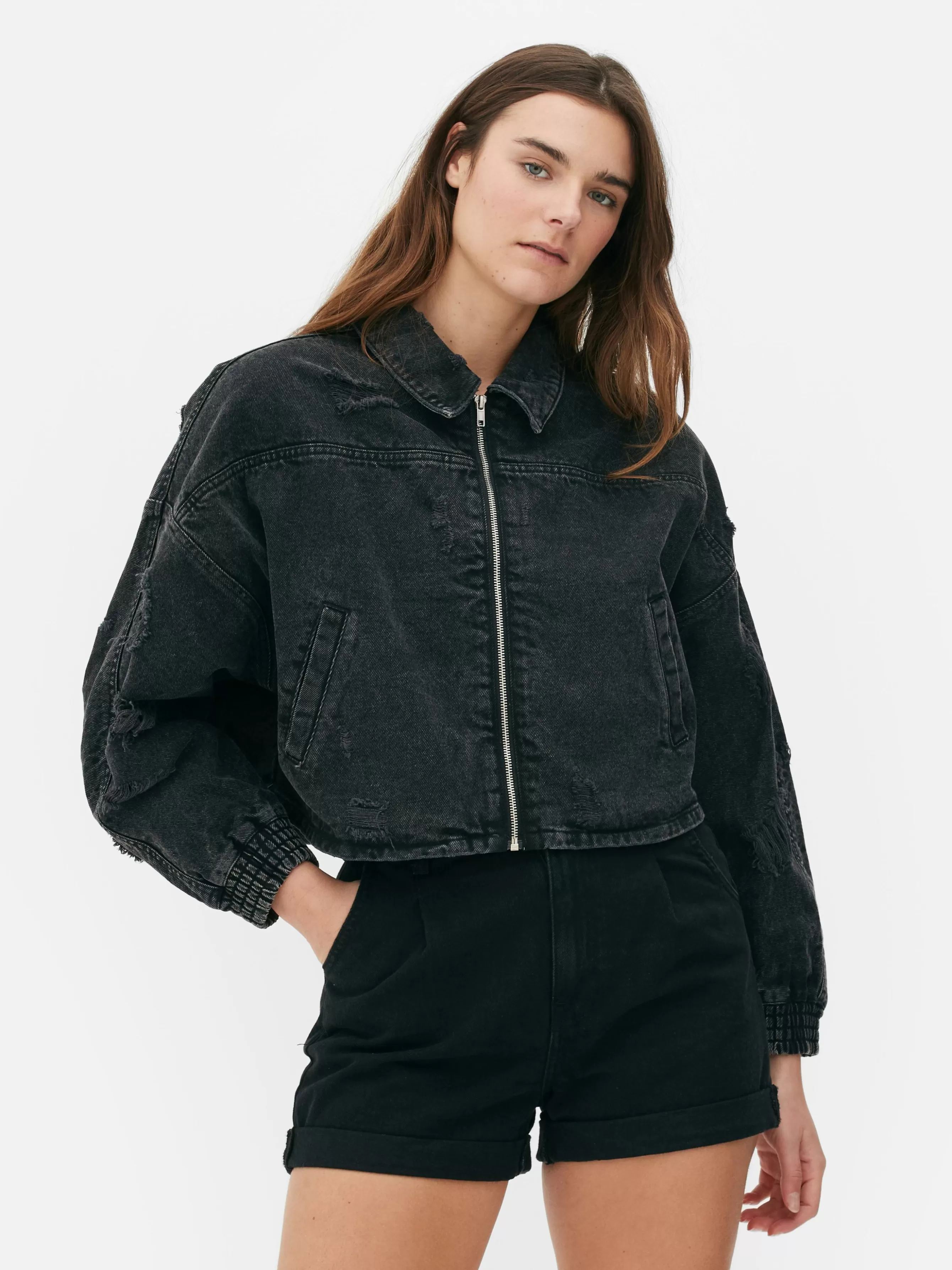 Hot Primark Blouson Bomber Effet Vieilli Noir discret