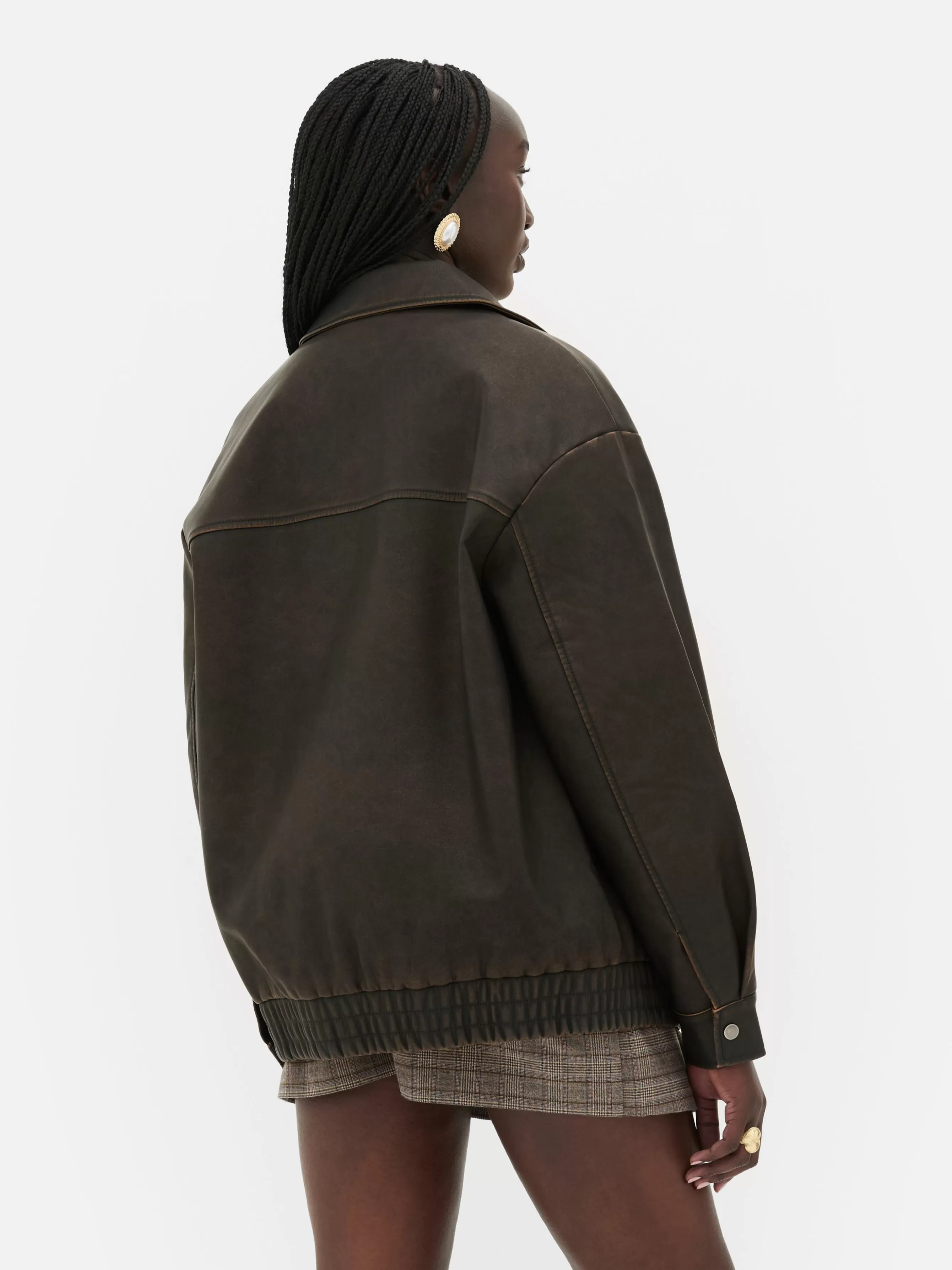 Fashion Primark Blouson Bomber En Simili Cuir à Effet Vieilli Rita Ora Marron