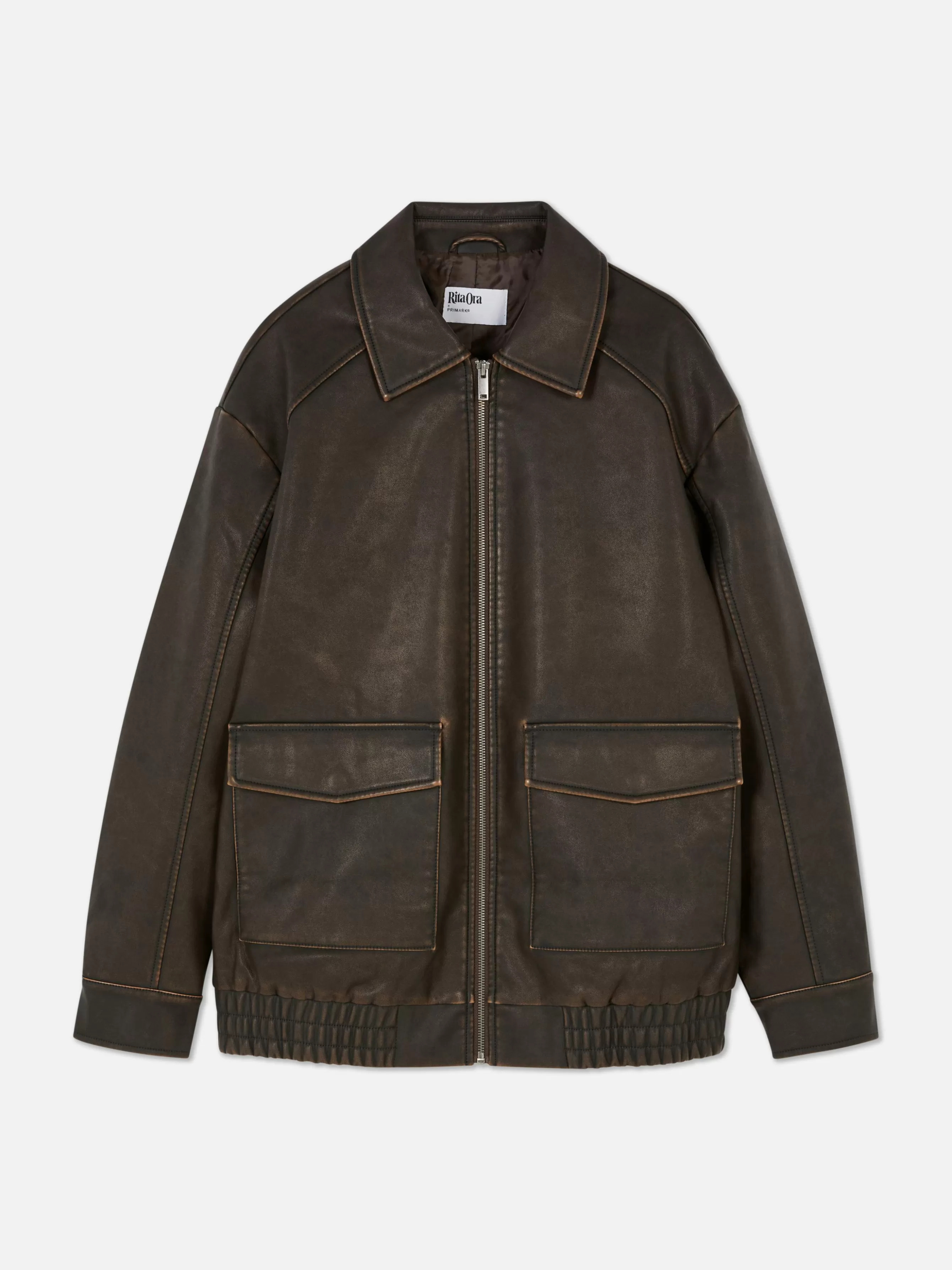 Fashion Primark Blouson Bomber En Simili Cuir à Effet Vieilli Rita Ora Marron