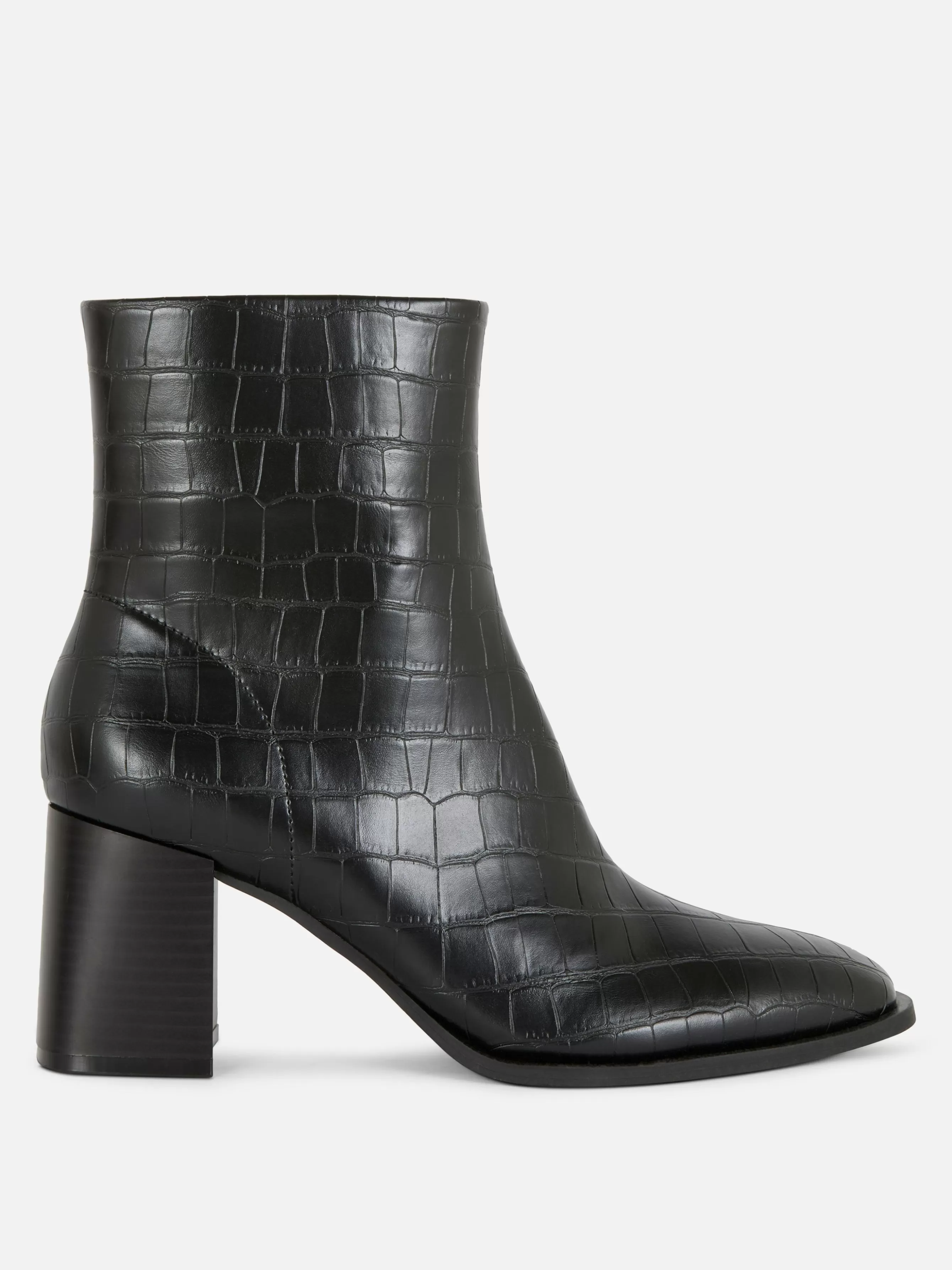 Cheap Primark Bottines à Talons En Similicuir Imitation Croco Noir