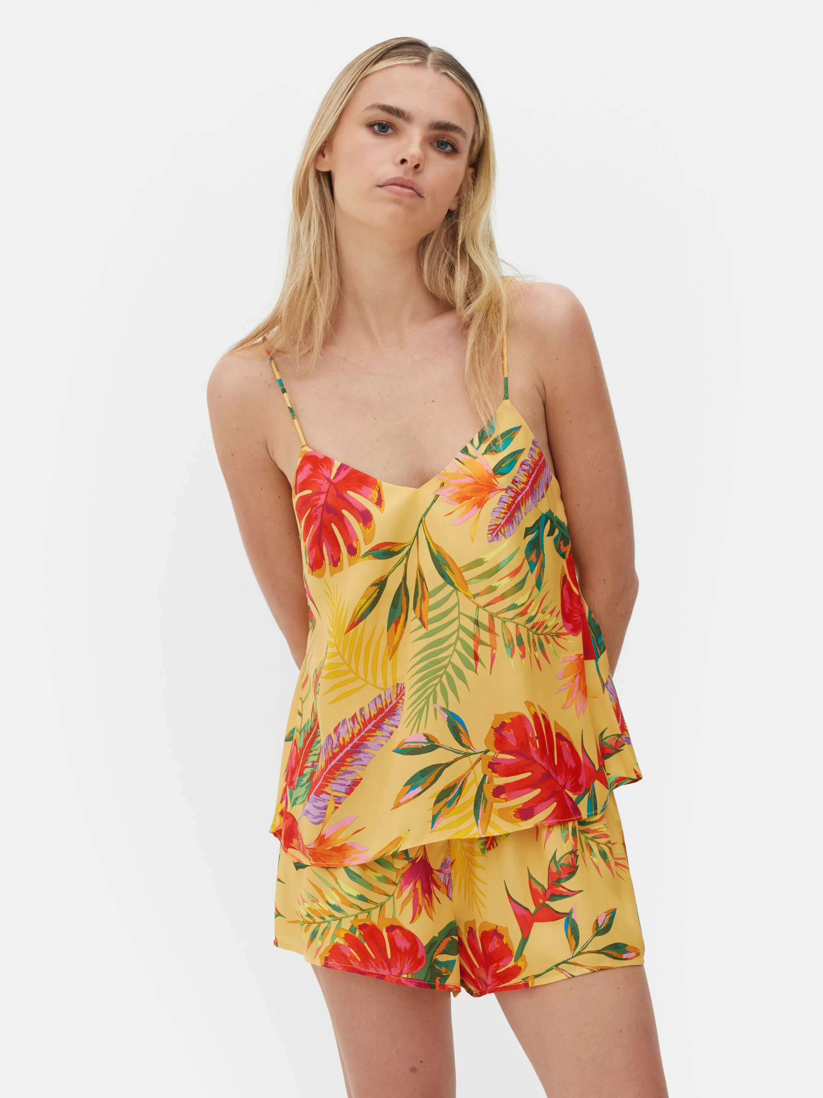 Cheap Primark Caraco En Satin à Imprimé Floral Tropical Jaune