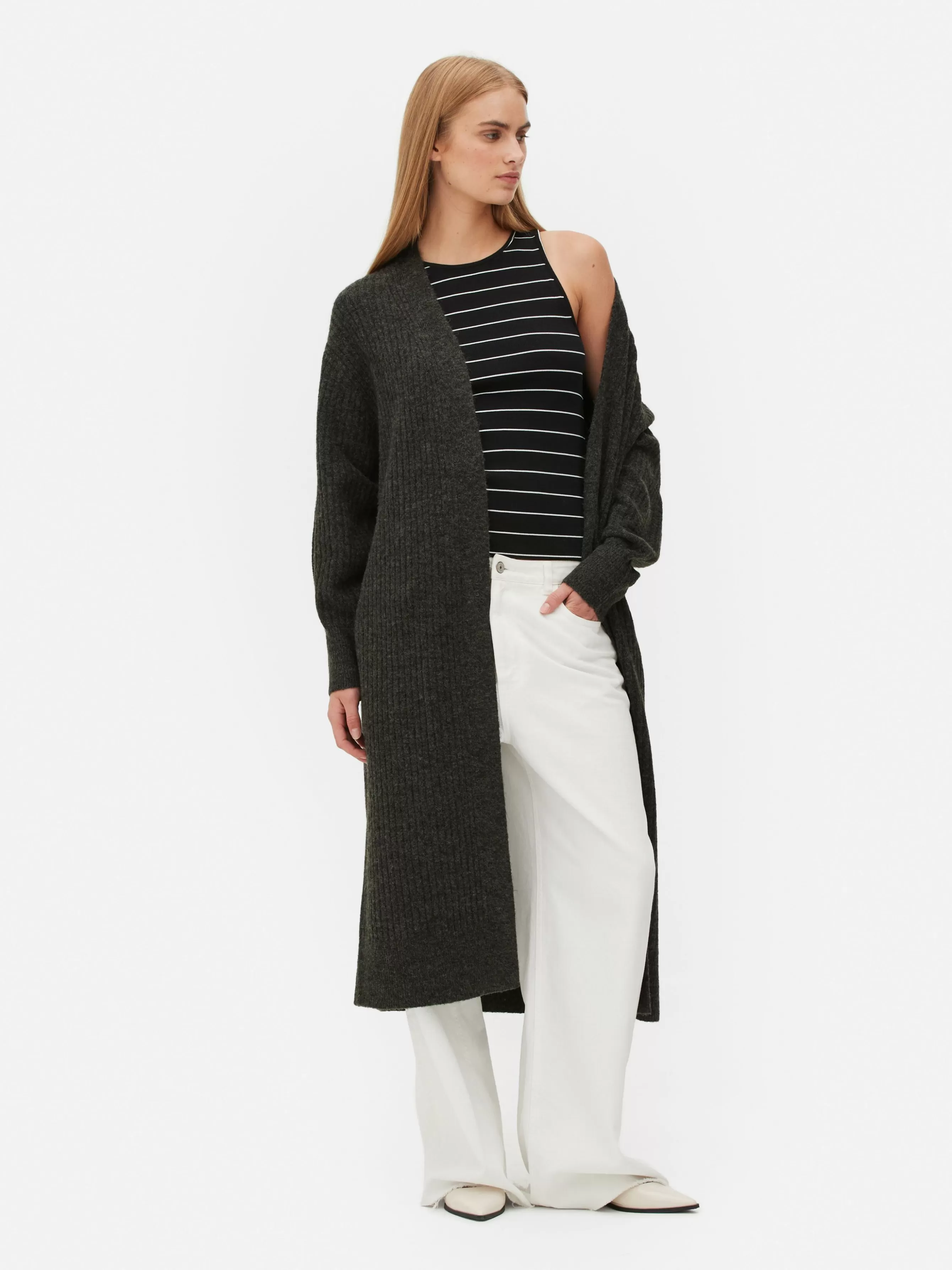 Discount Primark Cardigan Long Côtelé Anthracite