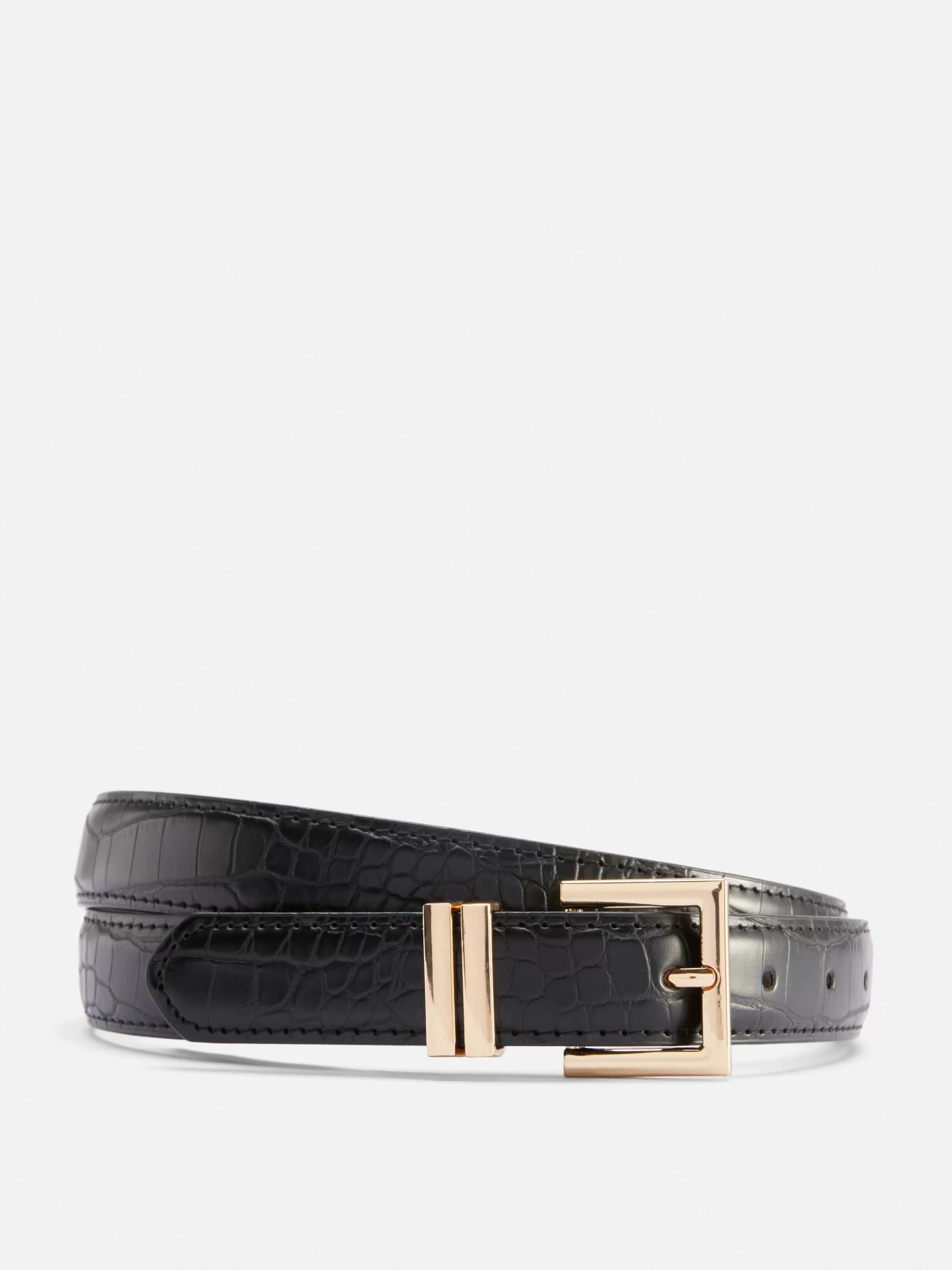 Cheap Primark Ceinture à Boucle Carrée Imitation Croco Noir