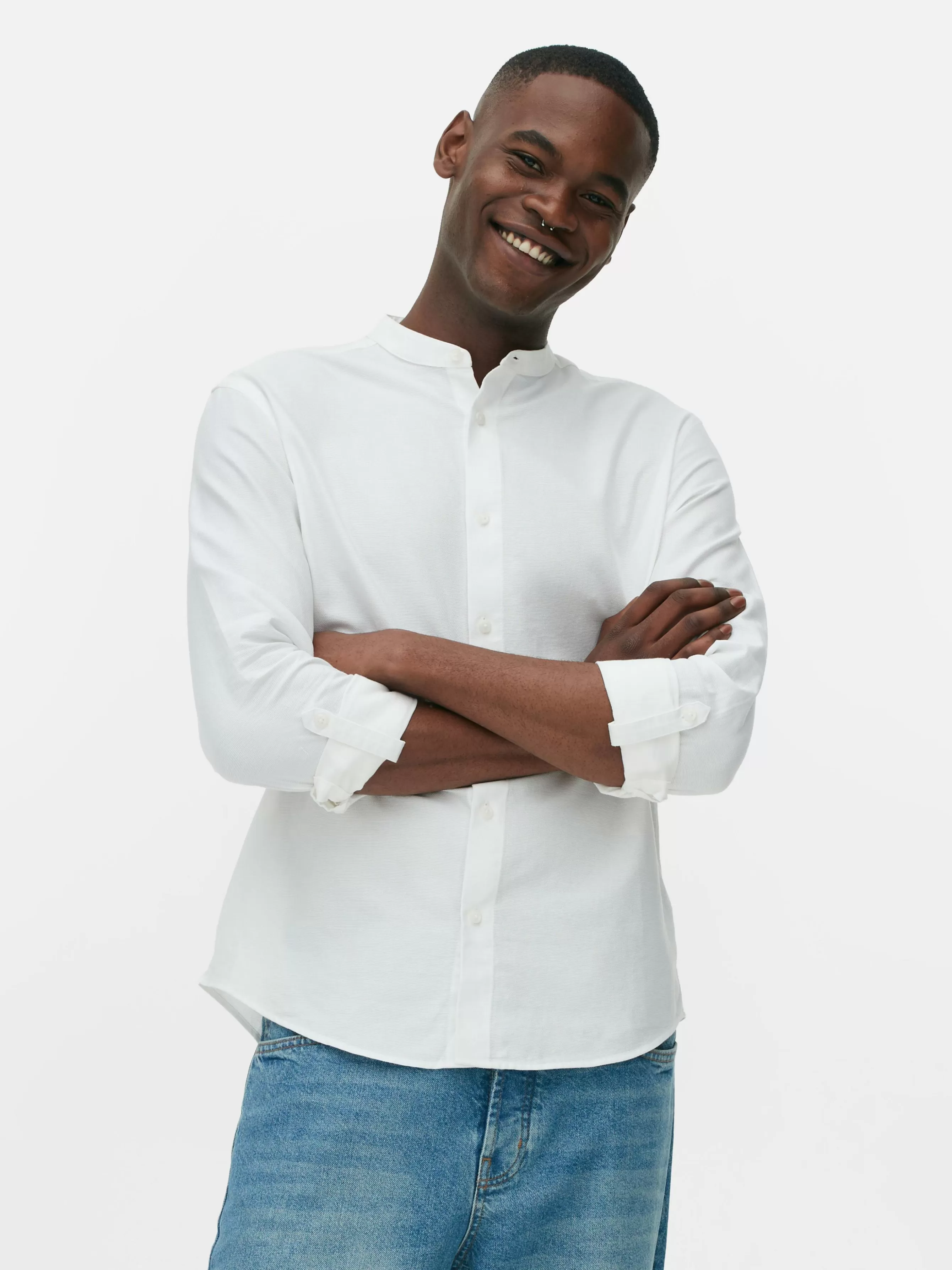 Clearance Primark Chemise Boutonnée à Manches Retroussées Blanc