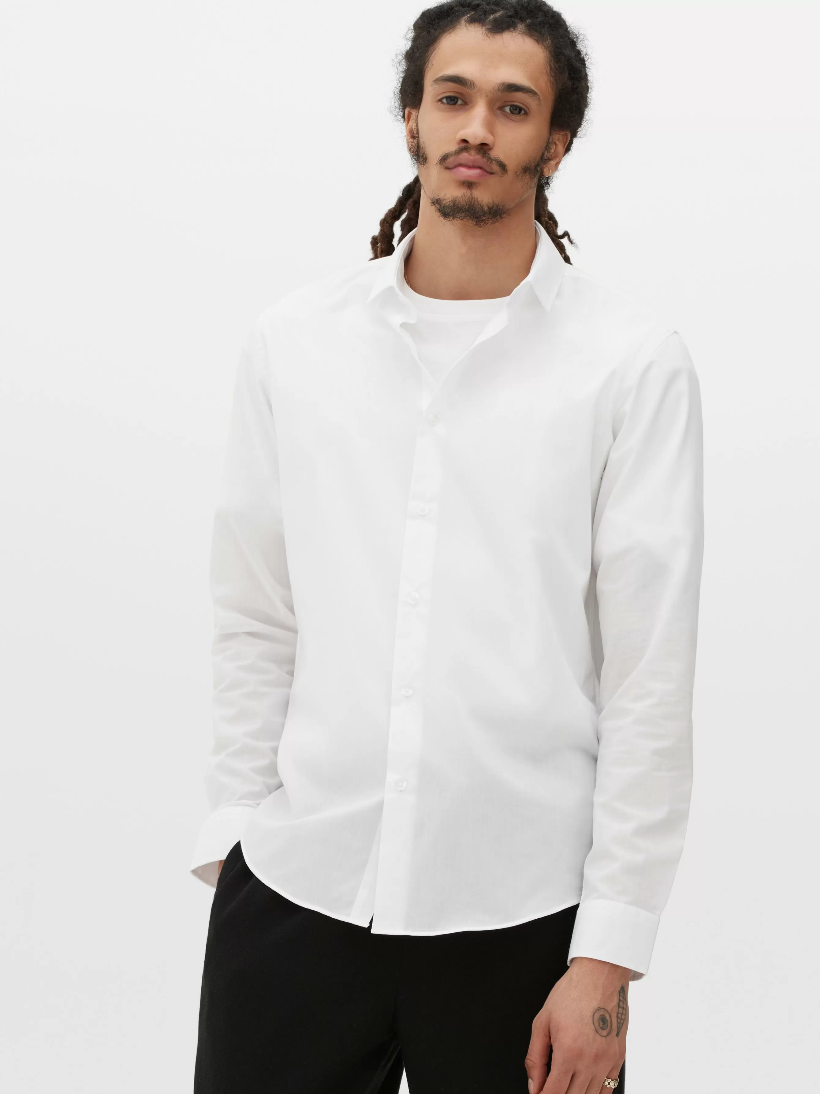 Shop Primark Chemise Coupe Regular à Manches Longues Blanc