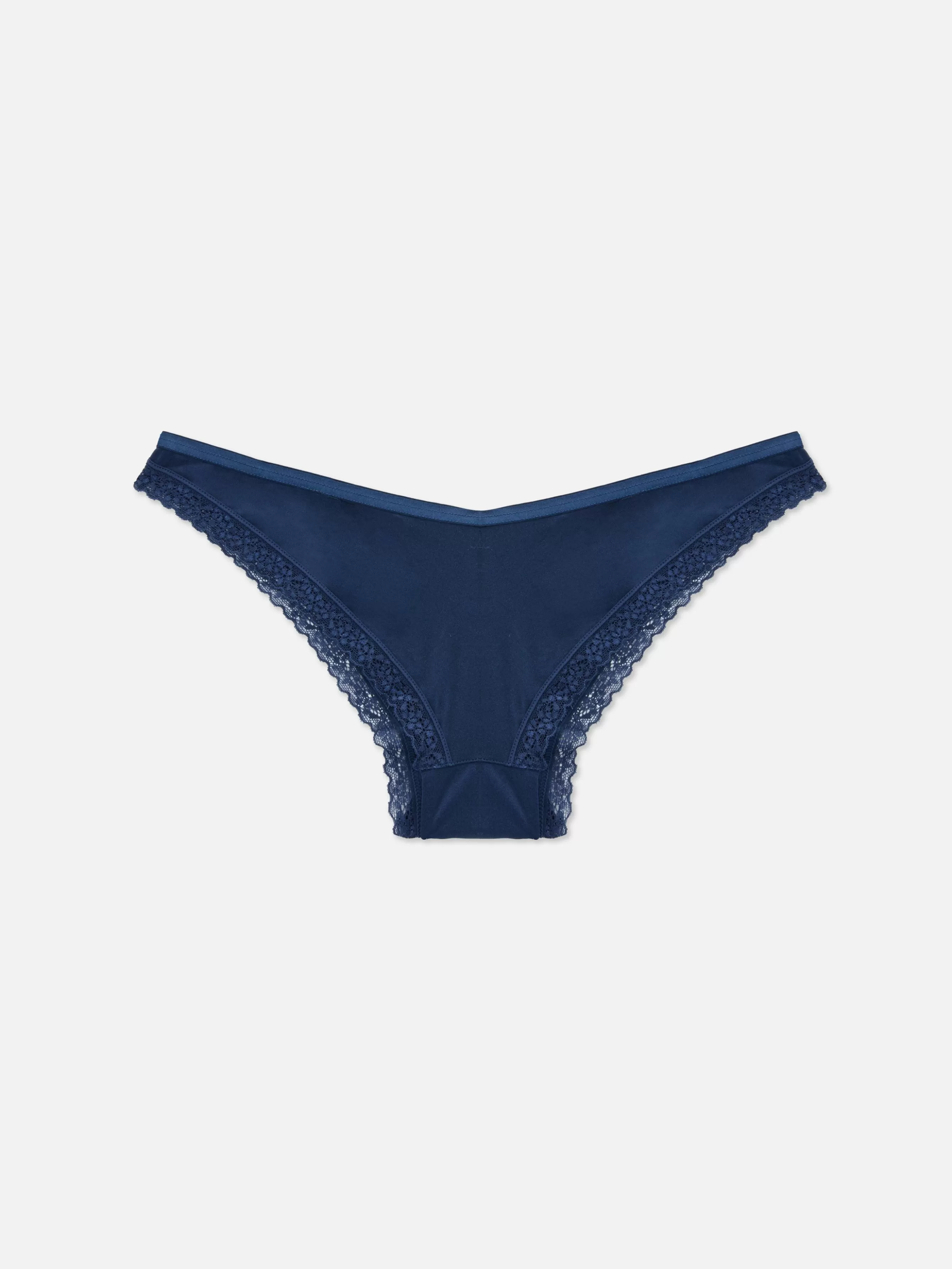 Store Primark Culotte Brésilienne à Liseré En Dentelle Bleu marine