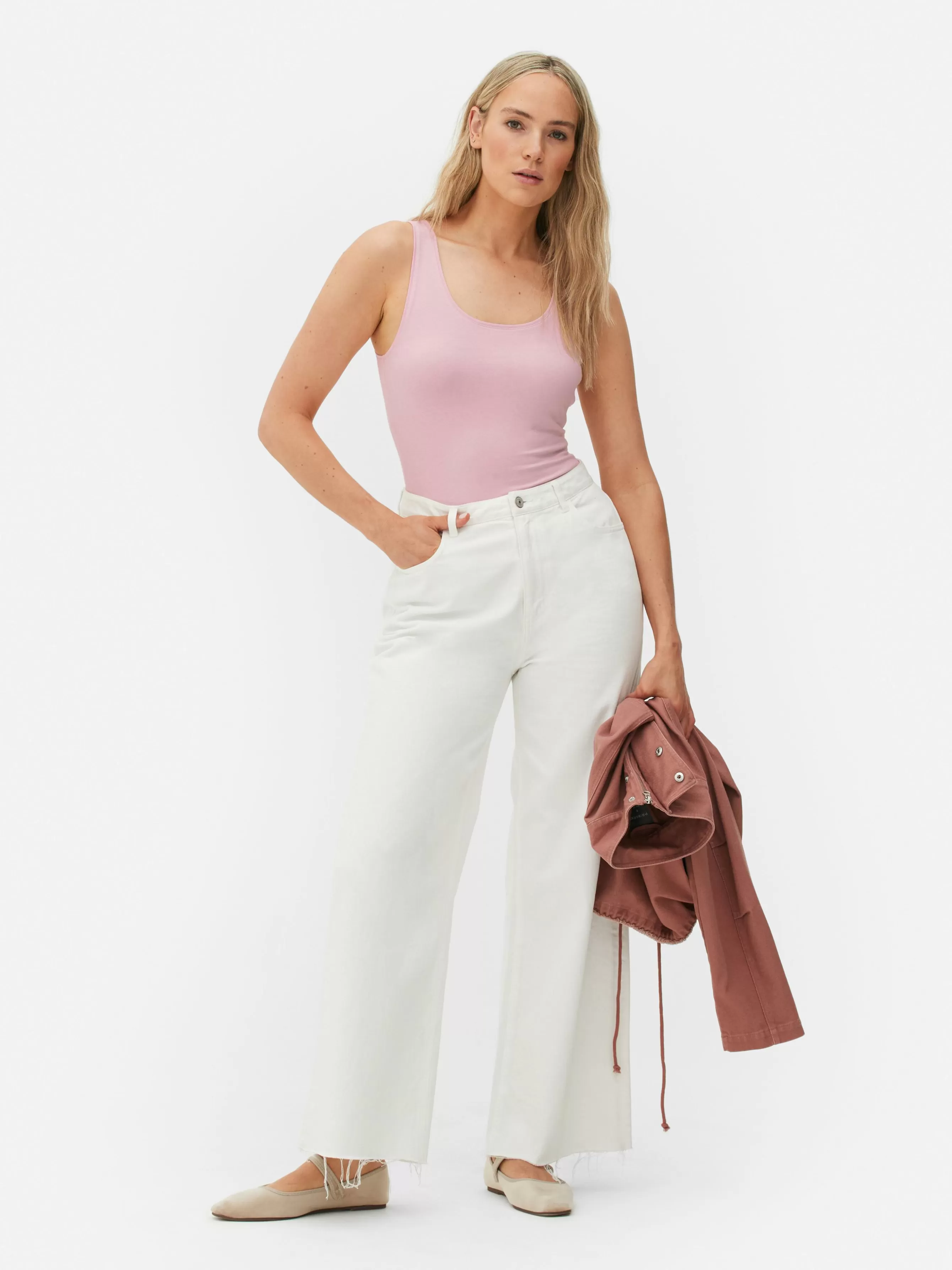 Sale Primark Débardeur Stretch Décolleté Essential Rose clair