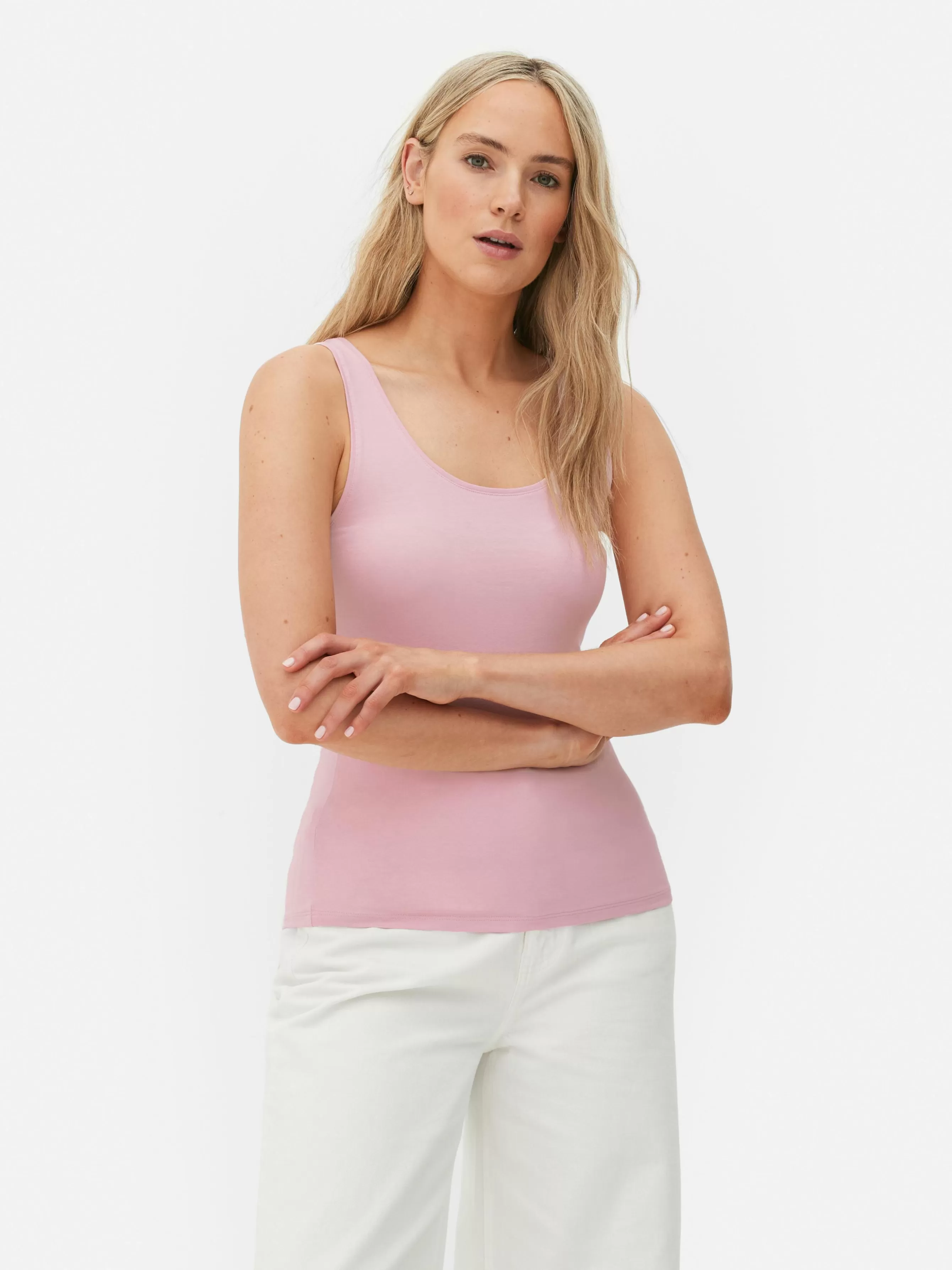 Sale Primark Débardeur Stretch Décolleté Essential Rose clair