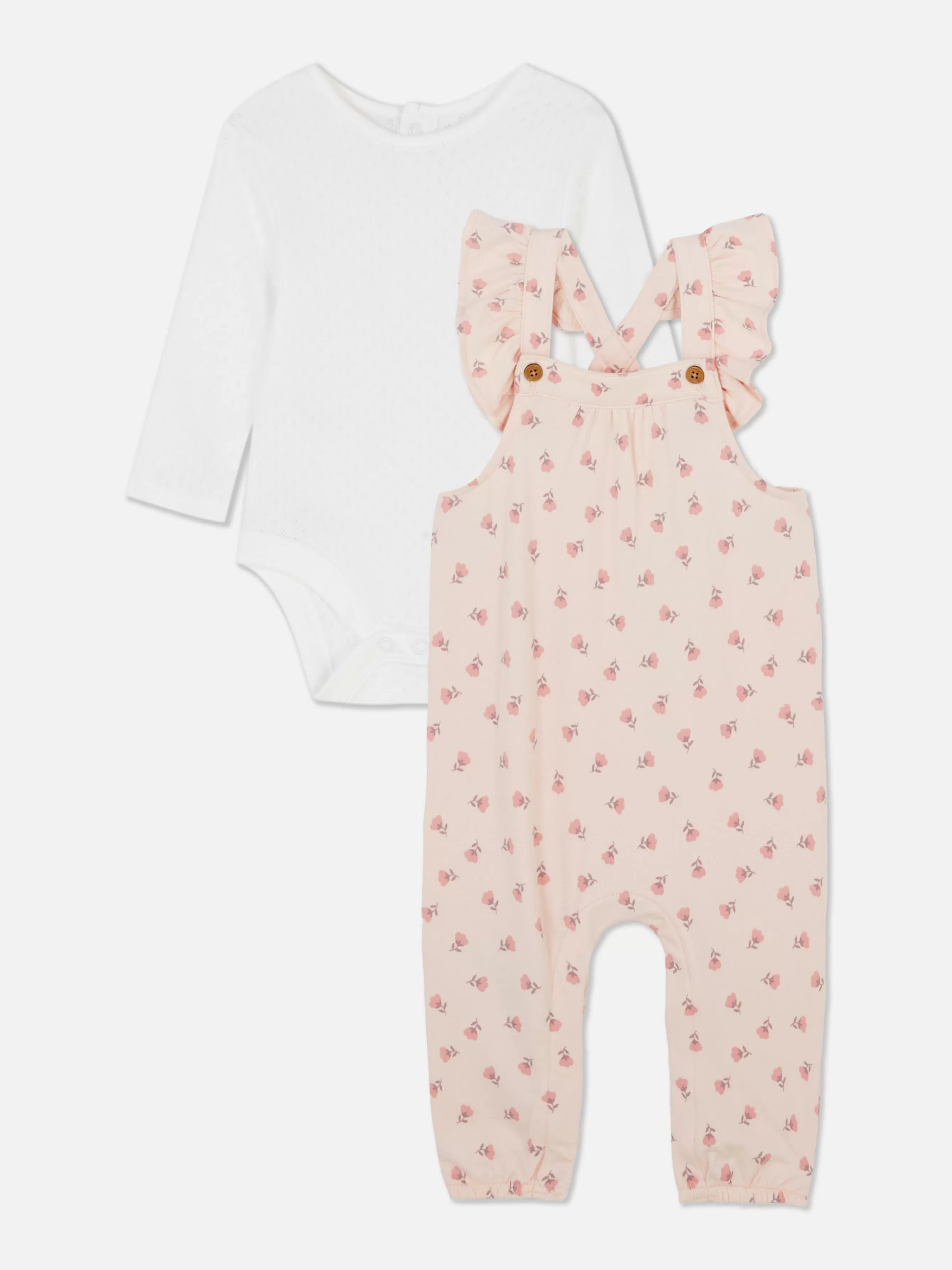 Outlet Primark Ensemble Body En Pointelle Et Salopette à Fleurs Rose clair