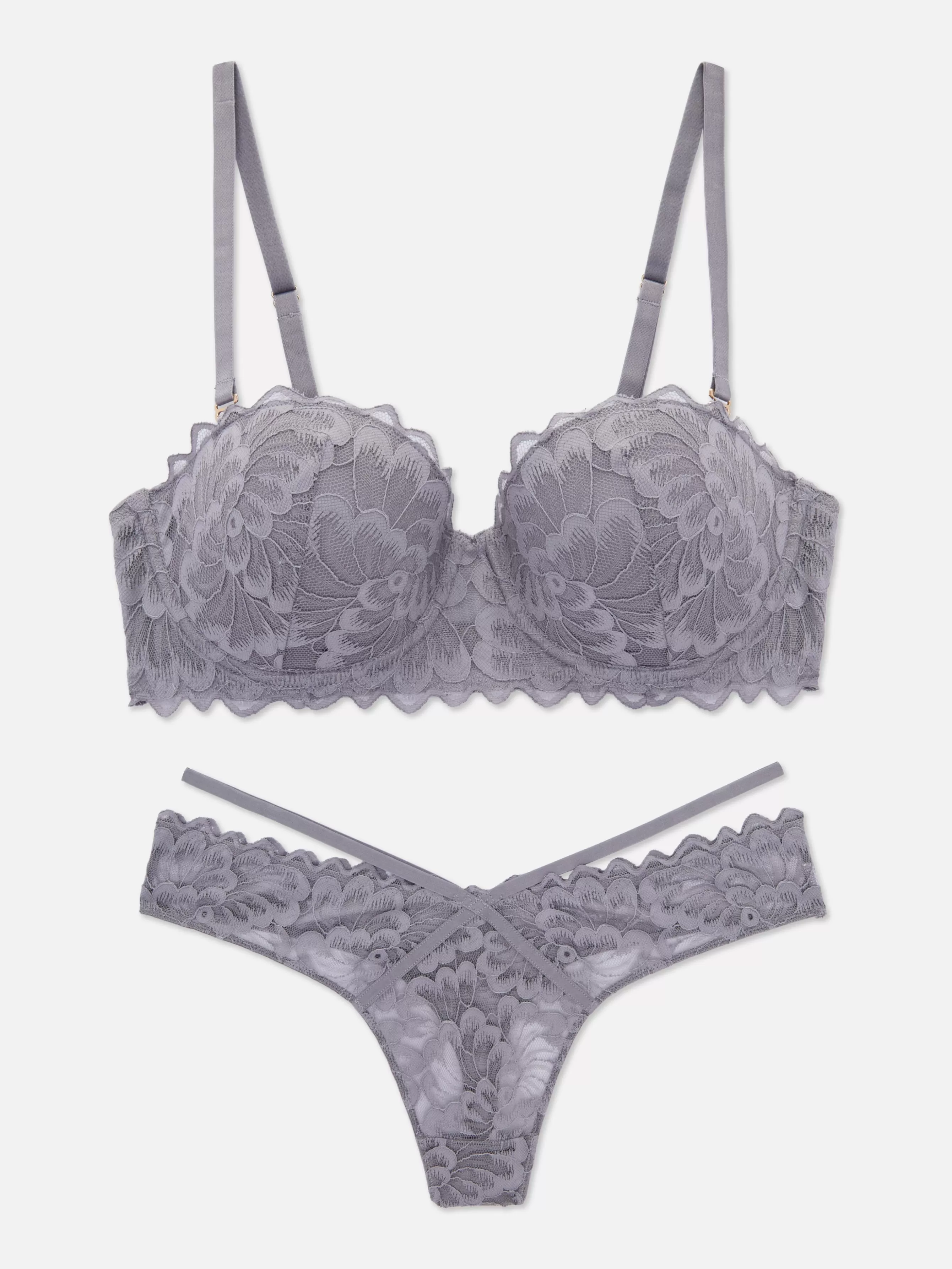 Cheap Primark Ensemble Soutien-gorge Balconnets Et String En Dentelle Gris