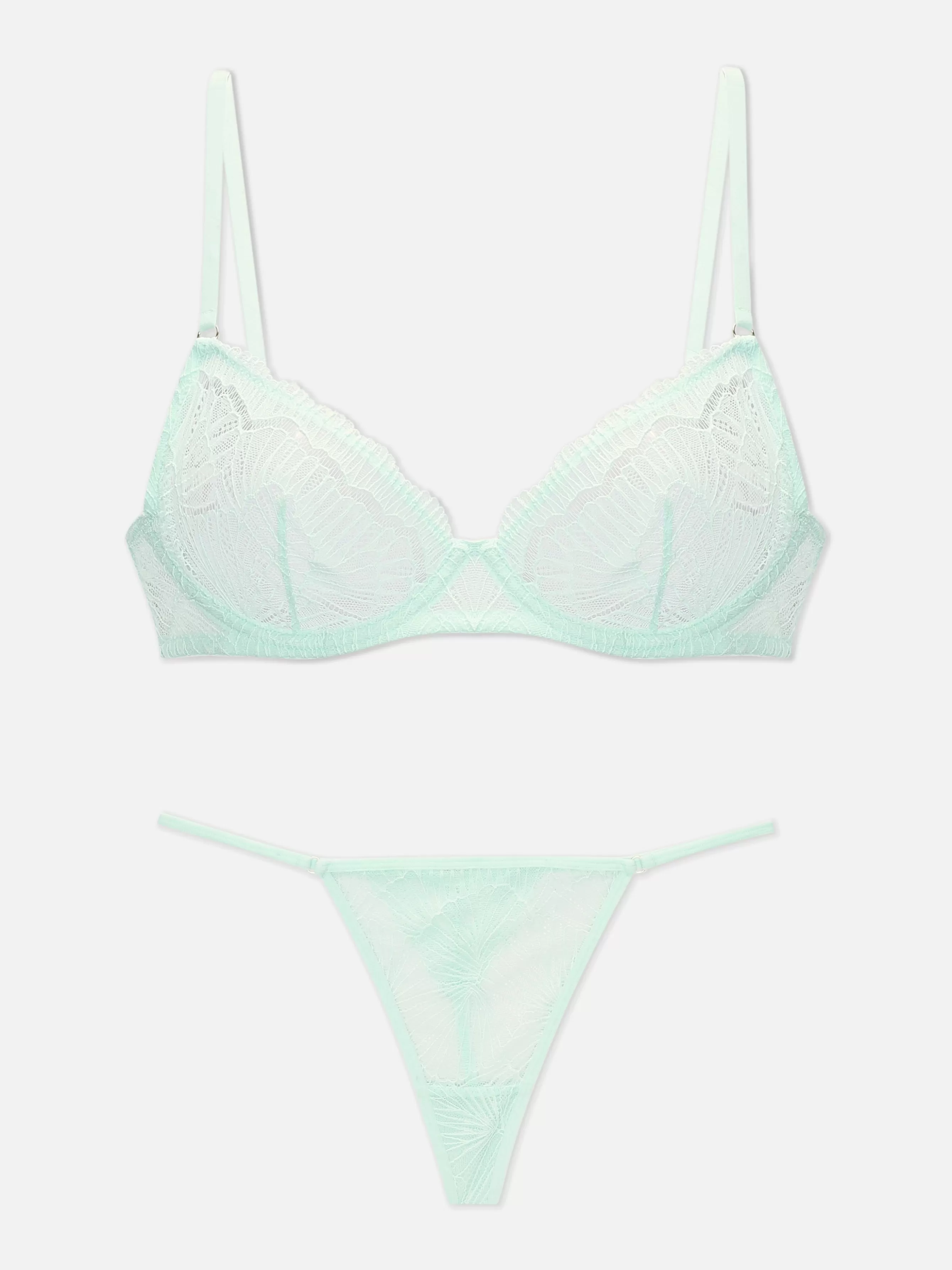 Flash Sale Primark Ensemble Soutien-gorge Non Rembourré Et String En Dentelle Vert menthe