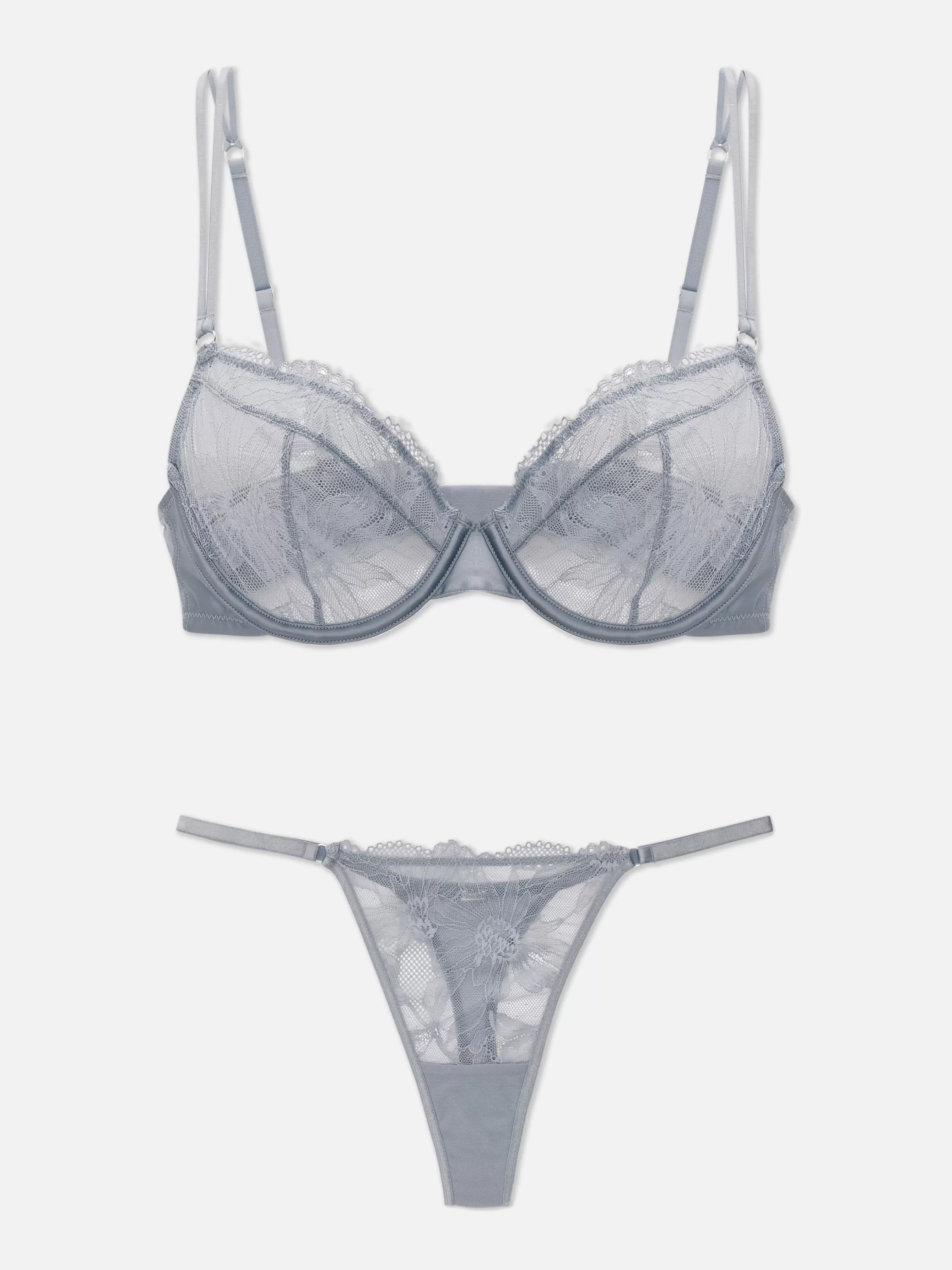 Cheap Primark Ensemble Soutien-gorge Non Rembourré Et String En Dentelle Gris