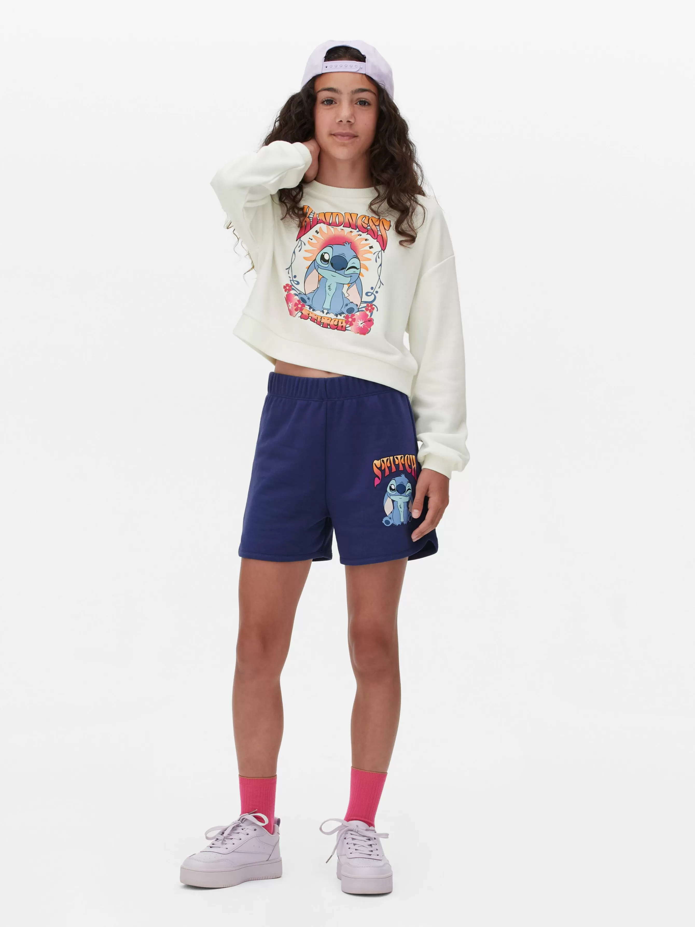 New Primark Ensemble Sweat-shirt Et Short Disney Stitch Blanc