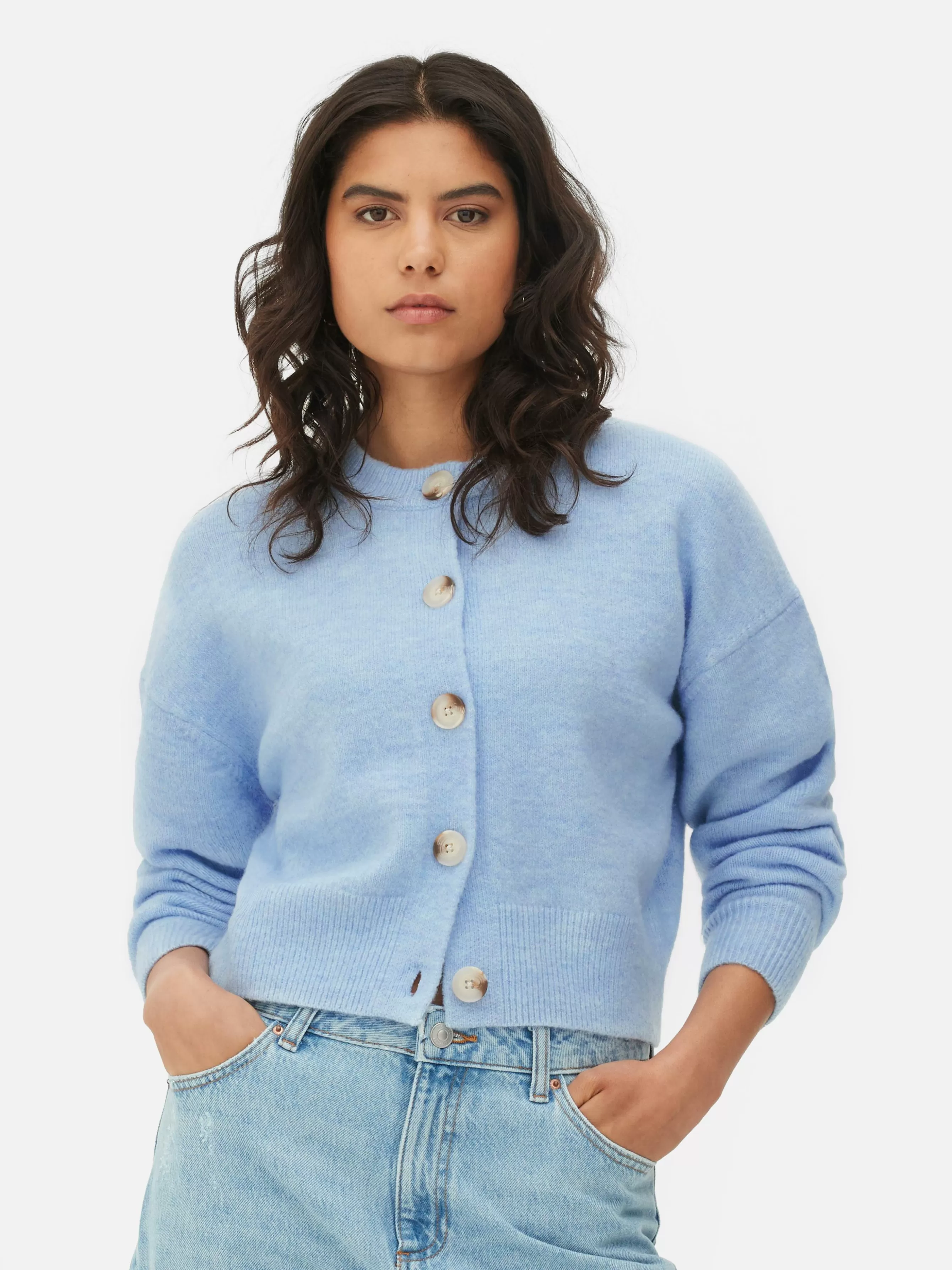 Store Primark Gilet Boutonné à Col Ras-du-cou Bleu clair