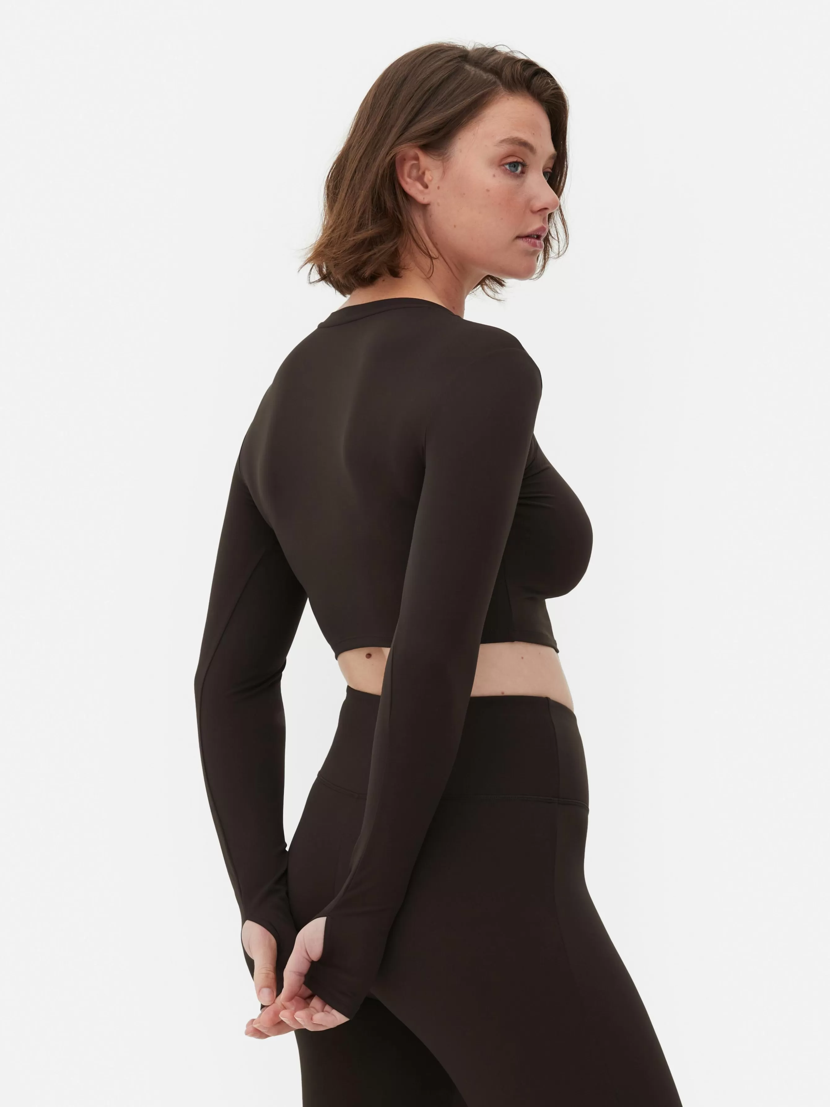 New Primark Haut Court De Sport à Manches Longues En Tissu Ultra-doux Rita Ora Chocolat