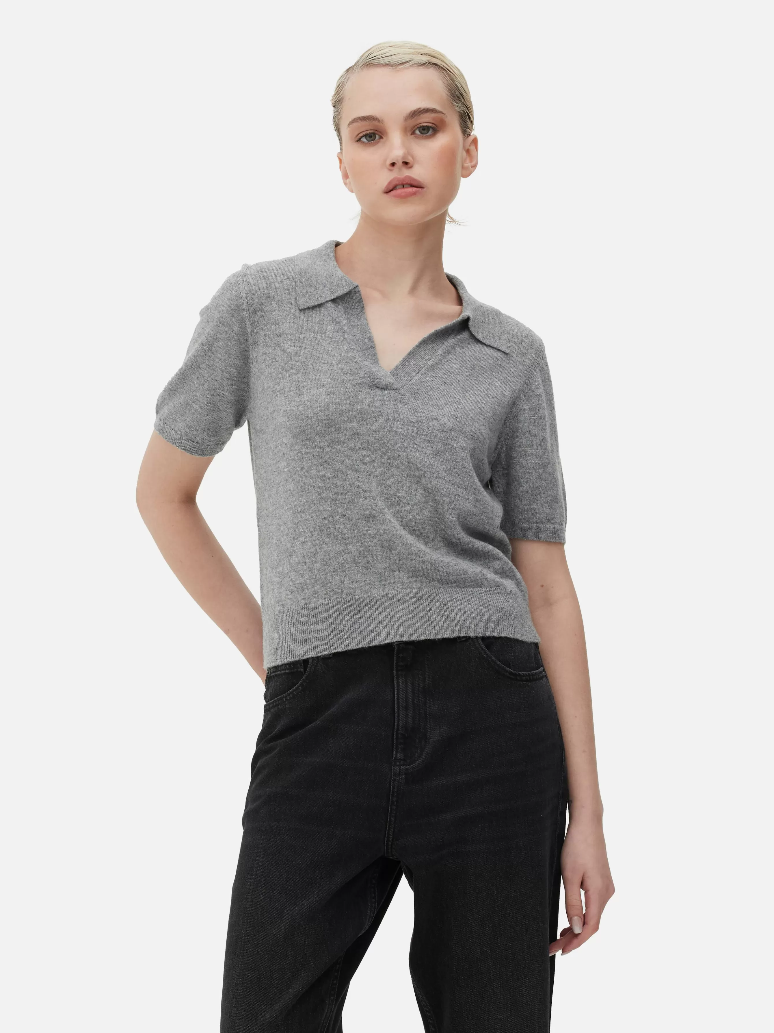 Hot Primark Haut En Maille Fine à Col Et Manches Courtes Gris