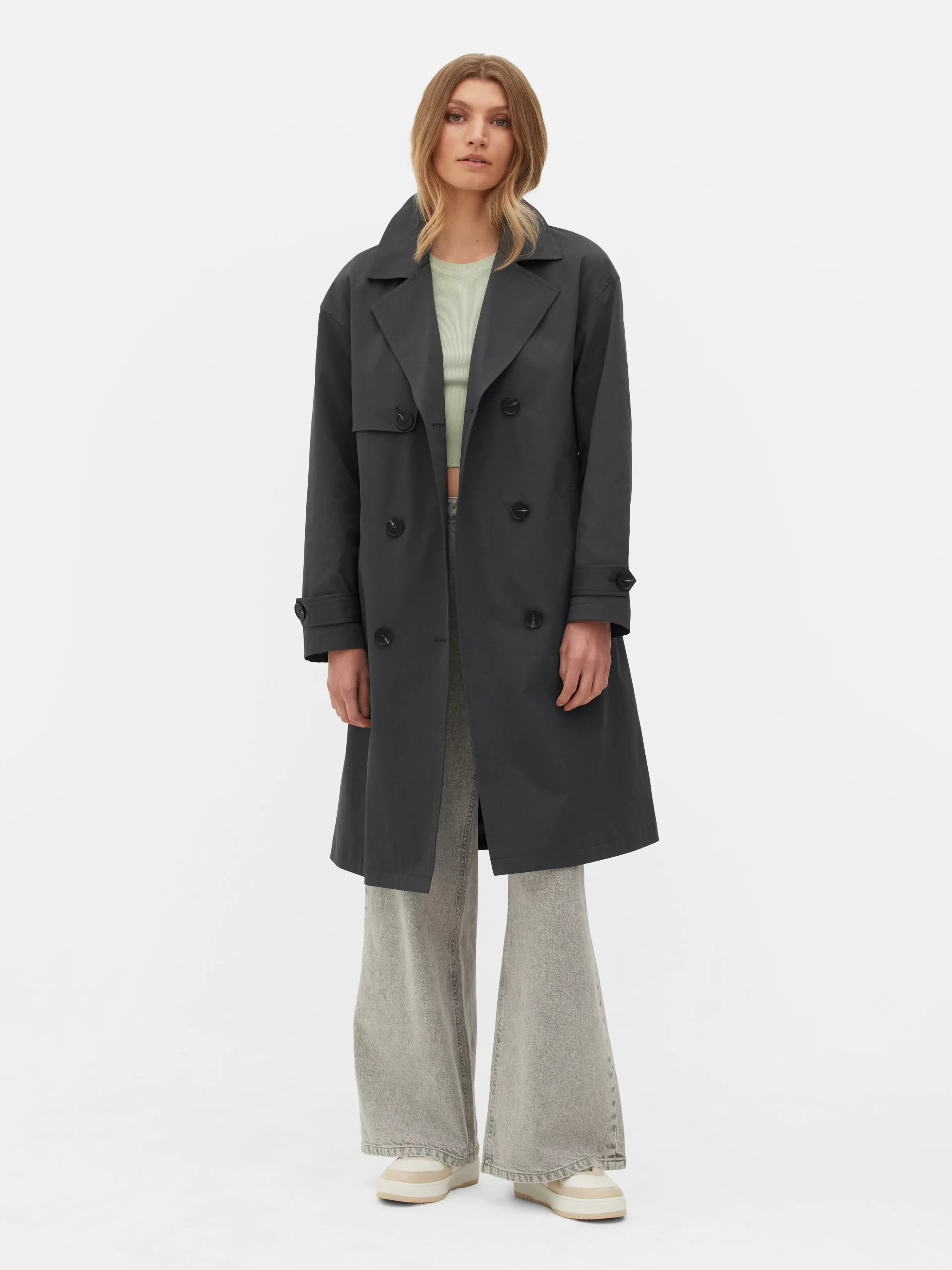 Best Sale Primark Imperméable à Double Boutonnage Et Ceinture Anthracite