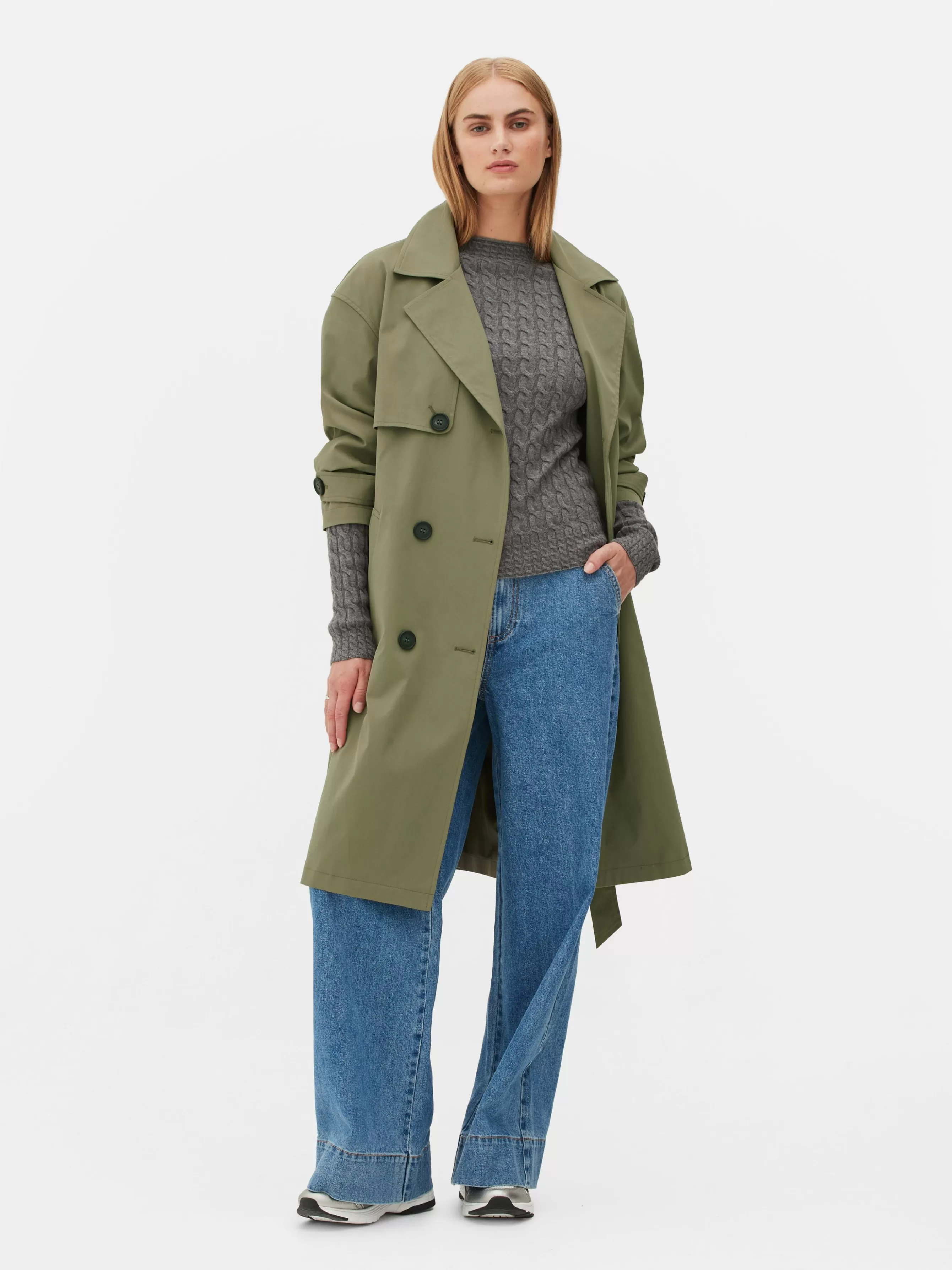 Best Sale Primark Imperméable à Double Boutonnage Et Ceinture Kaki