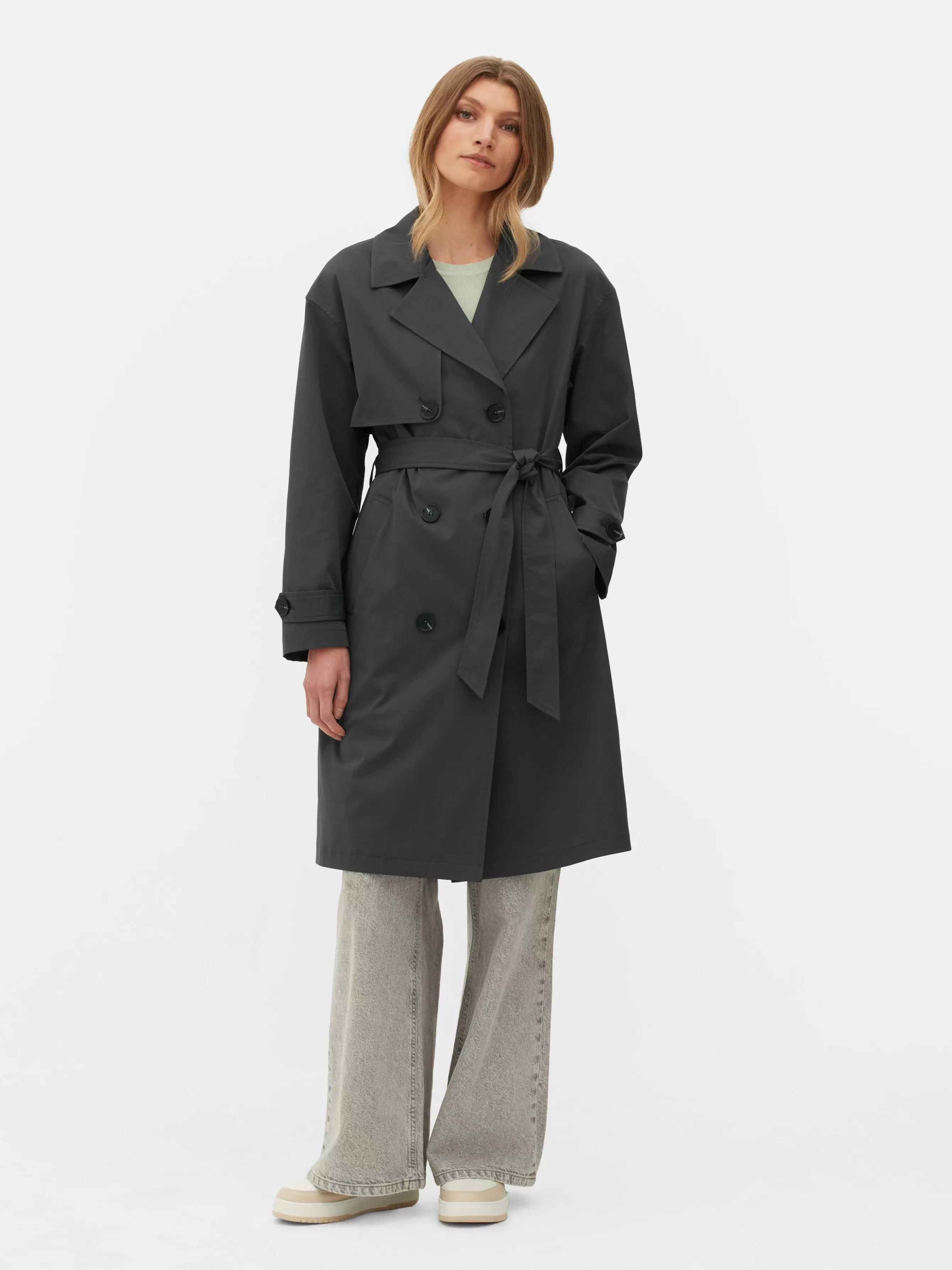 Best Sale Primark Imperméable à Double Boutonnage Et Ceinture Anthracite