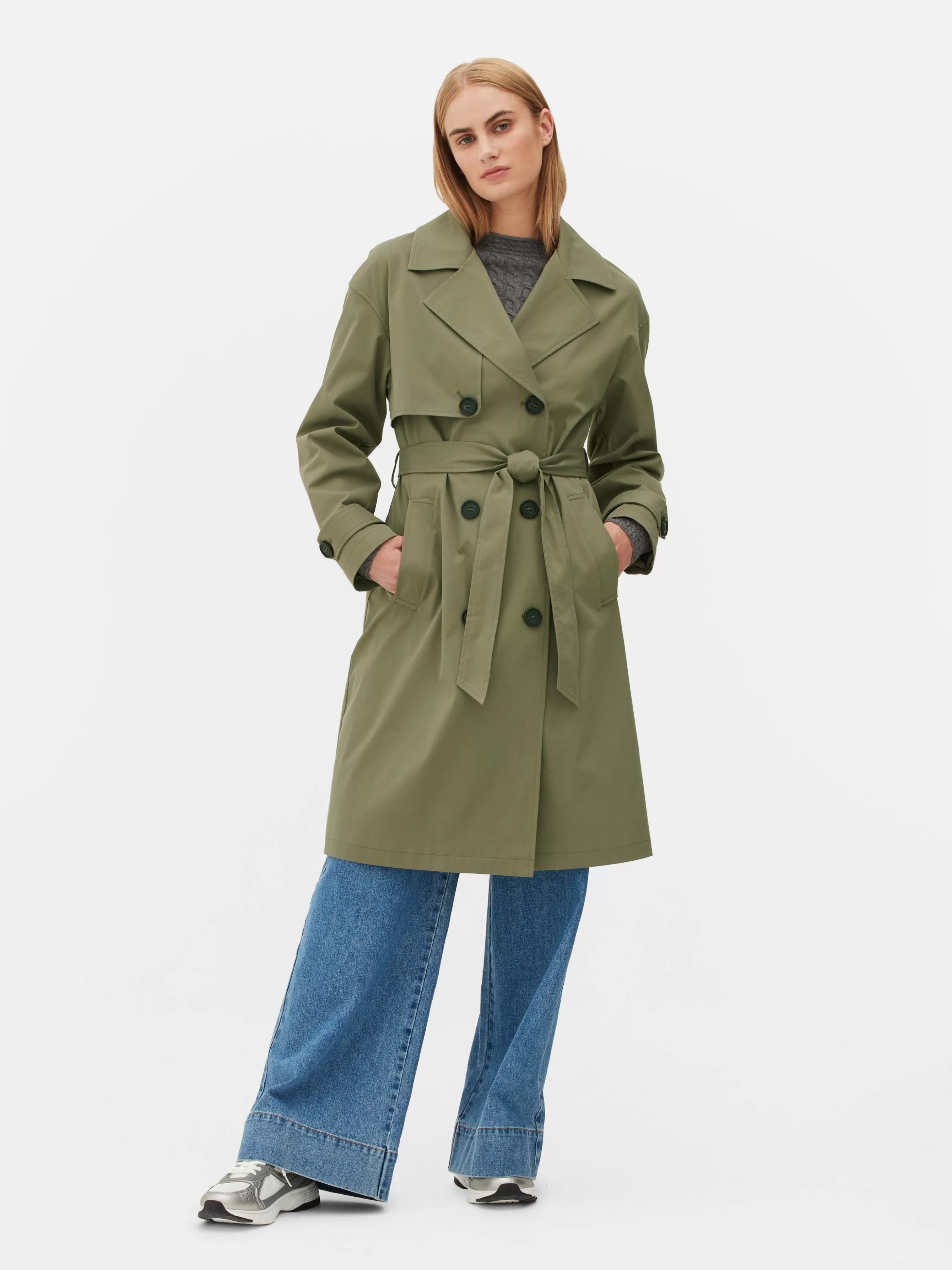 Best Sale Primark Imperméable à Double Boutonnage Et Ceinture Kaki