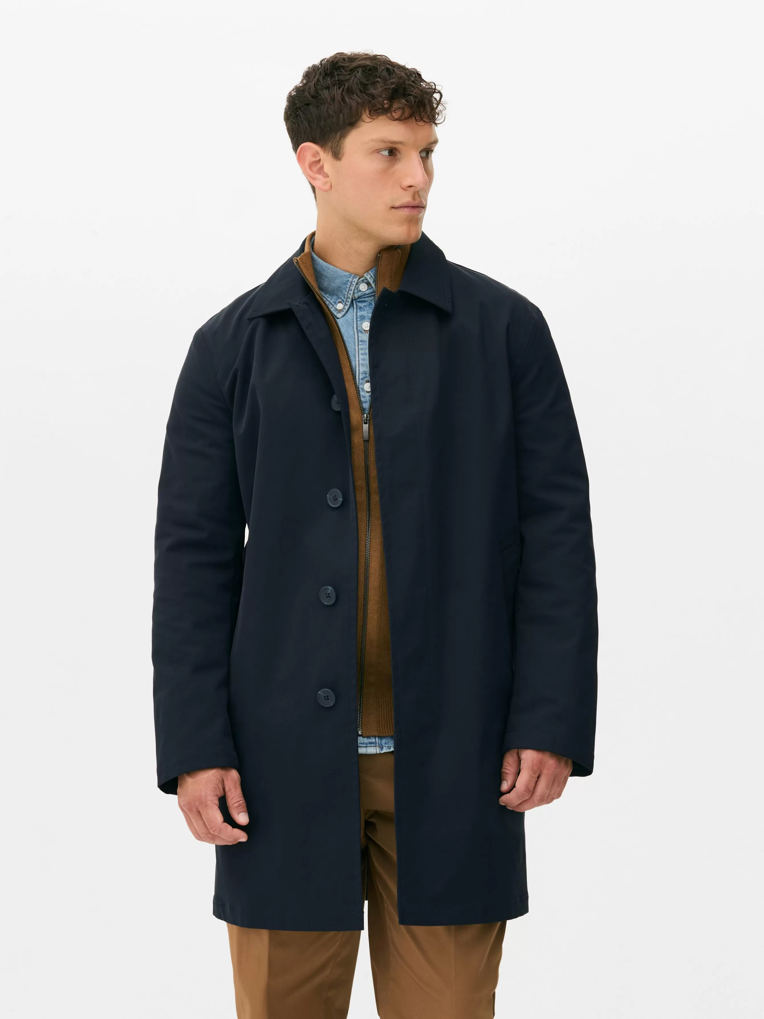 Clearance Primark Imperméable Long à Boutonnage Simple Bleu marine