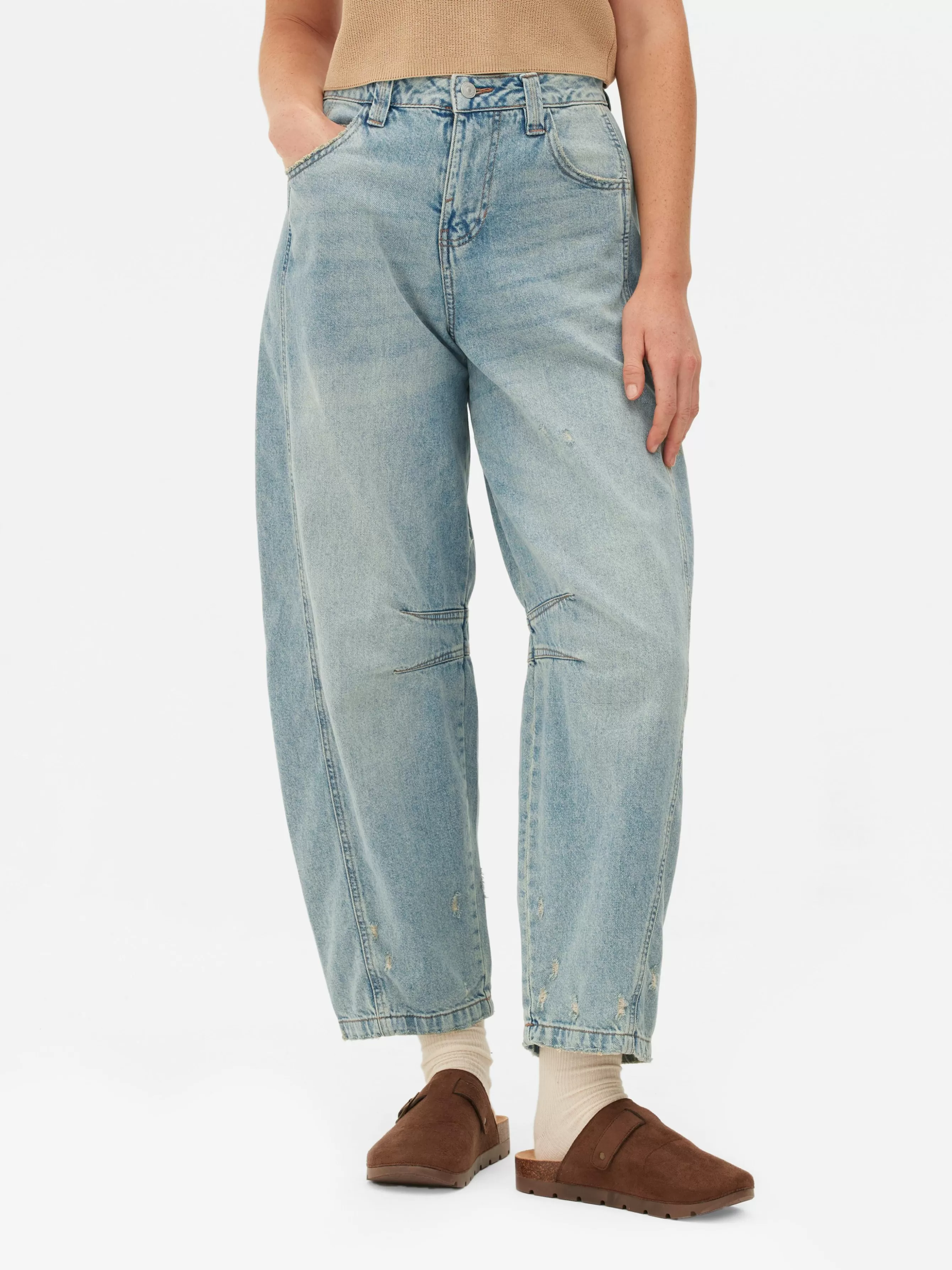 Online Primark Jean Barrel Effet Vieilli Bleu clair