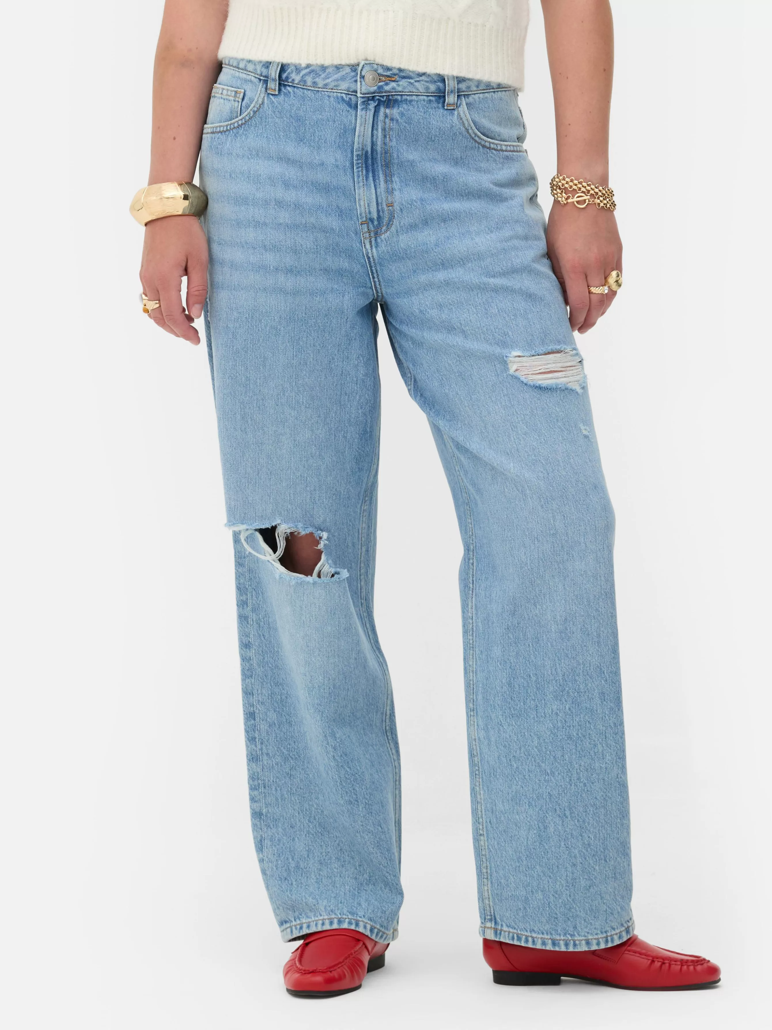 Best Primark Jean Dad Déchiré Rita Ora Bleu moyen