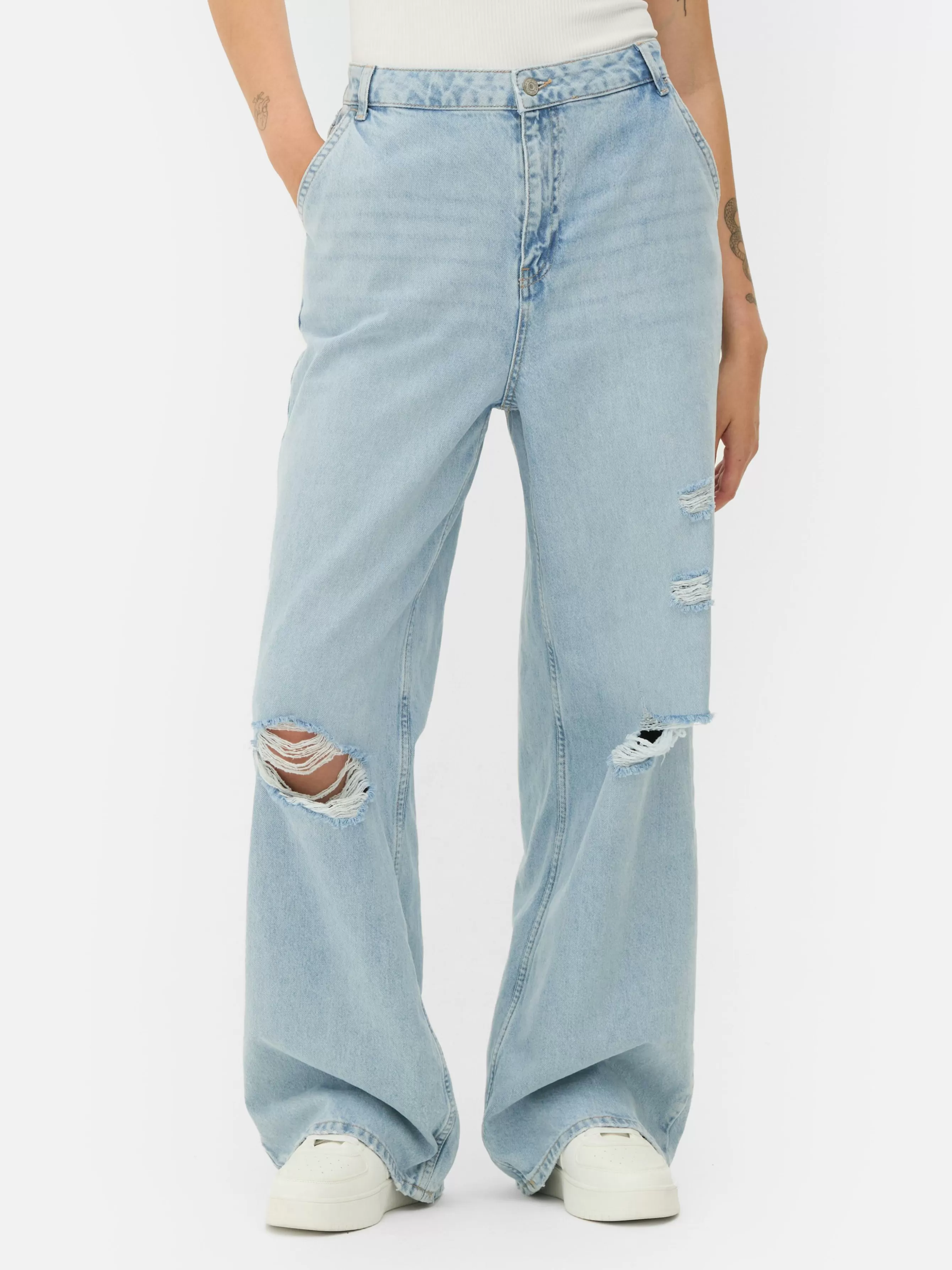 Best Sale Primark Jean Denim Ample à Effet Vieilli Bleu clair