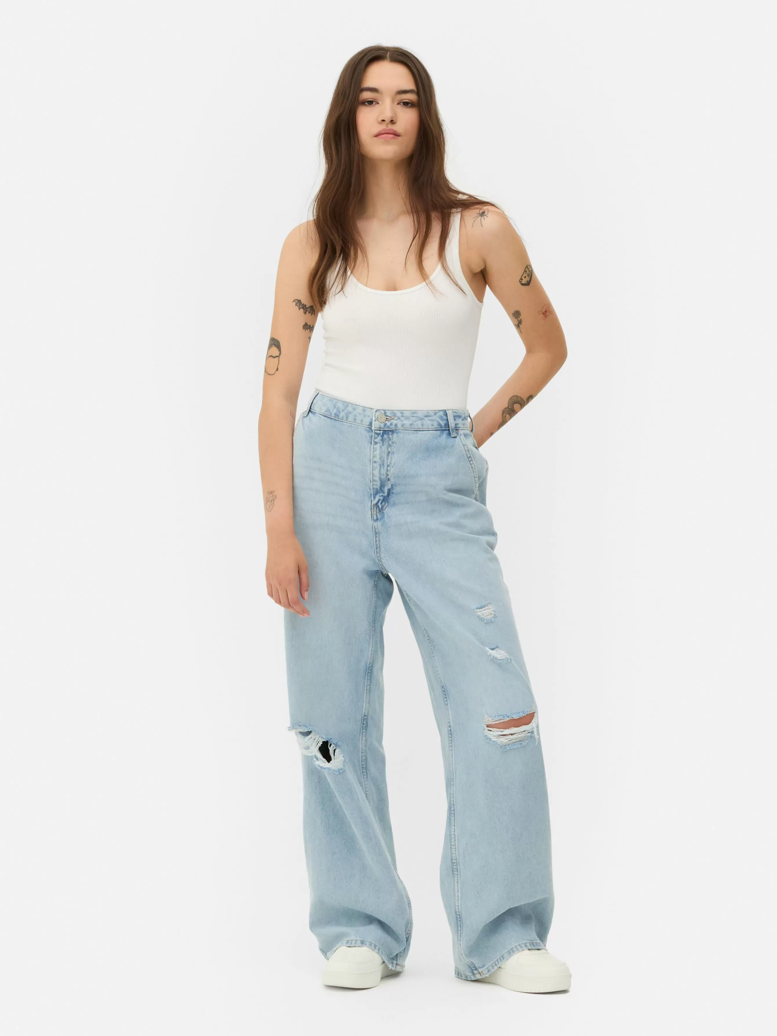 Best Sale Primark Jean Denim Ample à Effet Vieilli Bleu clair