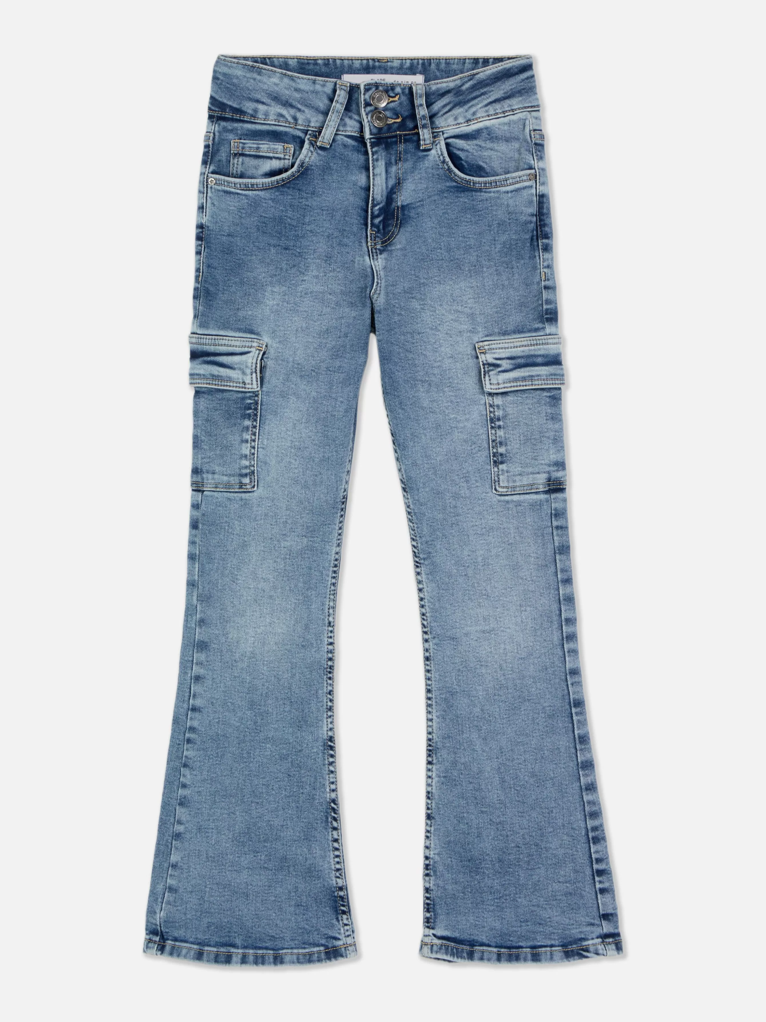 Discount Primark Jean Denim Cargo évasé Bleu moyen