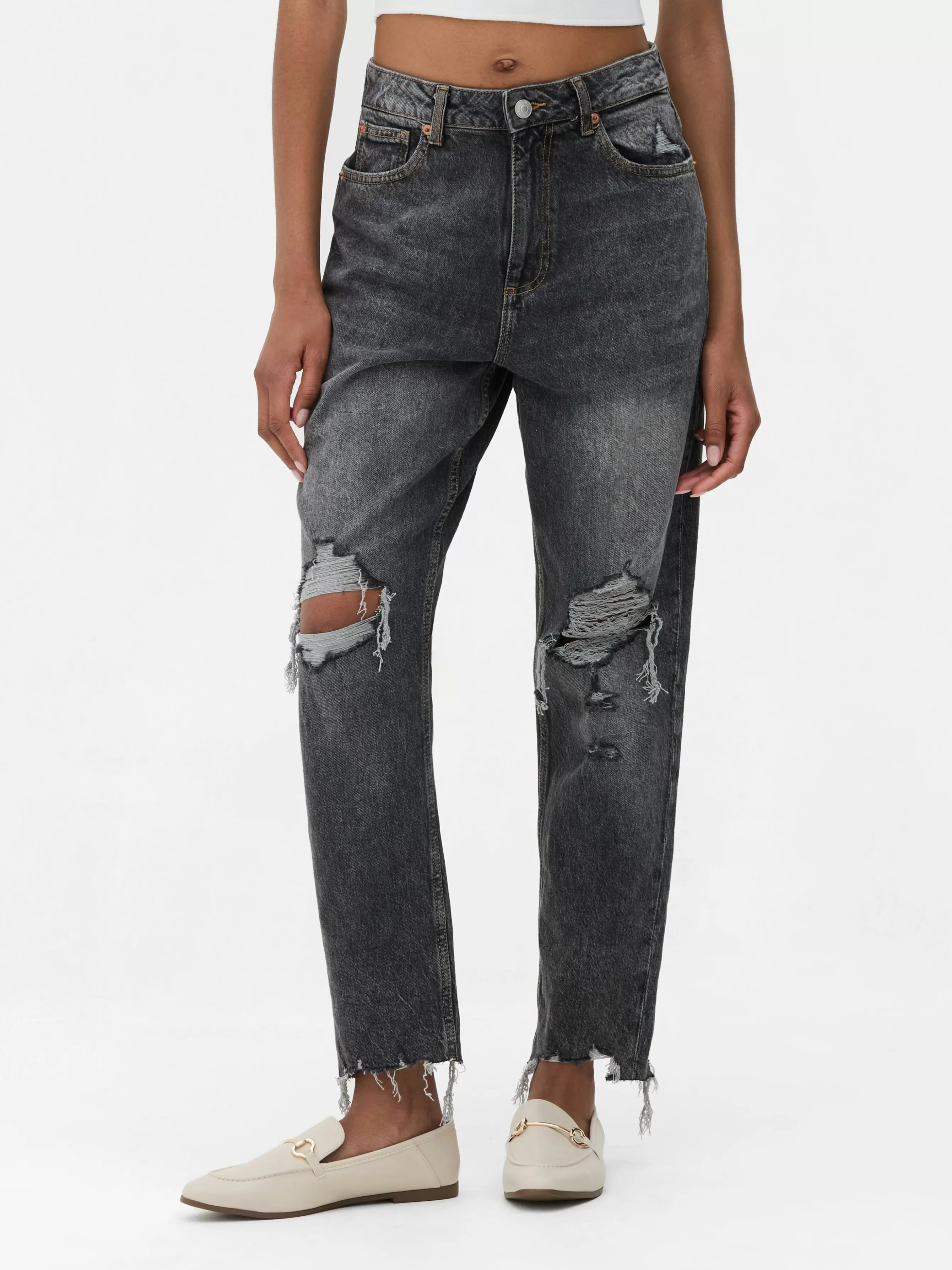 Hot Primark Jean Mom En Denim Déchiré Noir