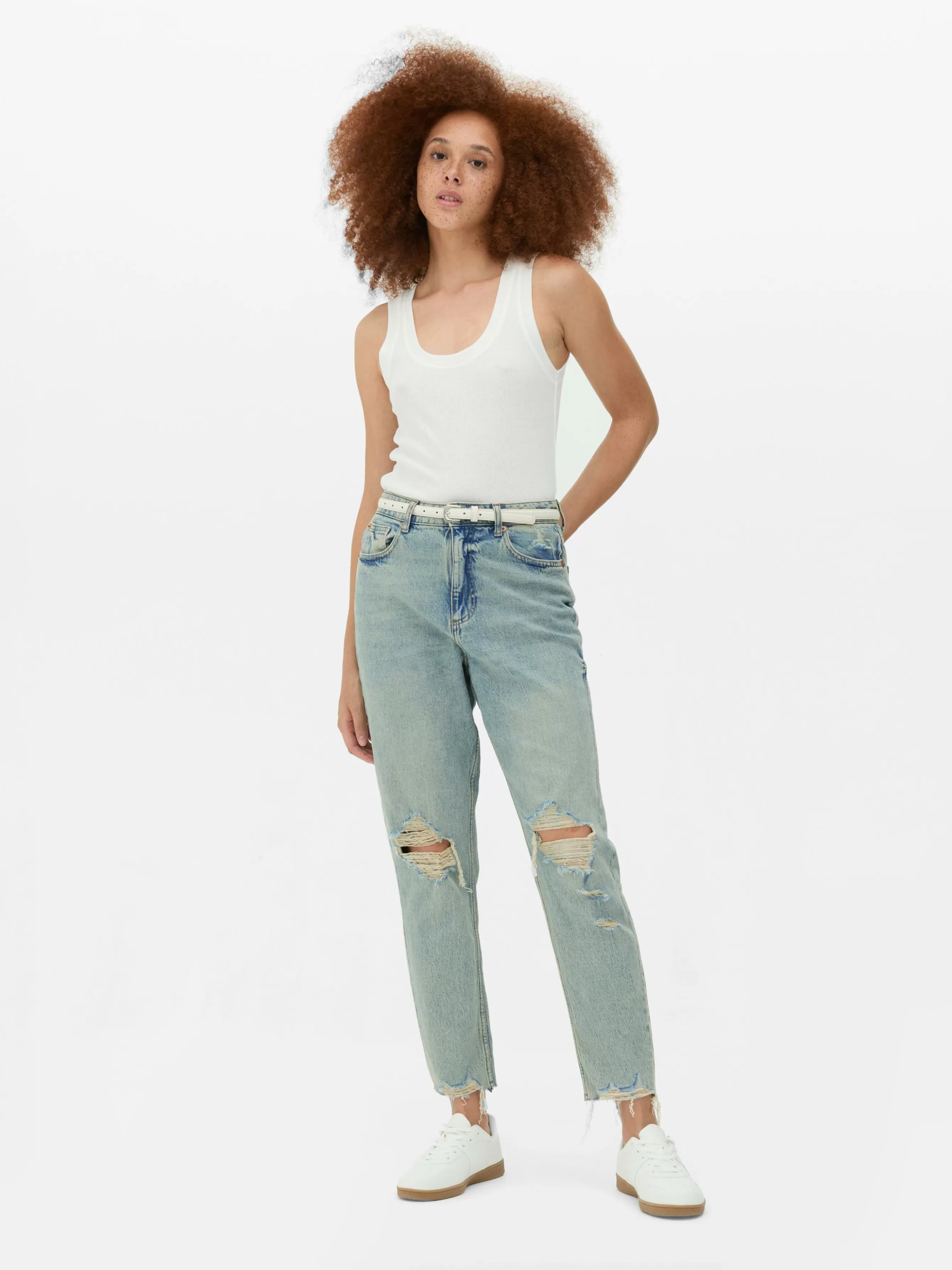 Flash Sale Primark Jean Mom En Denim Déchiré Bleu clair