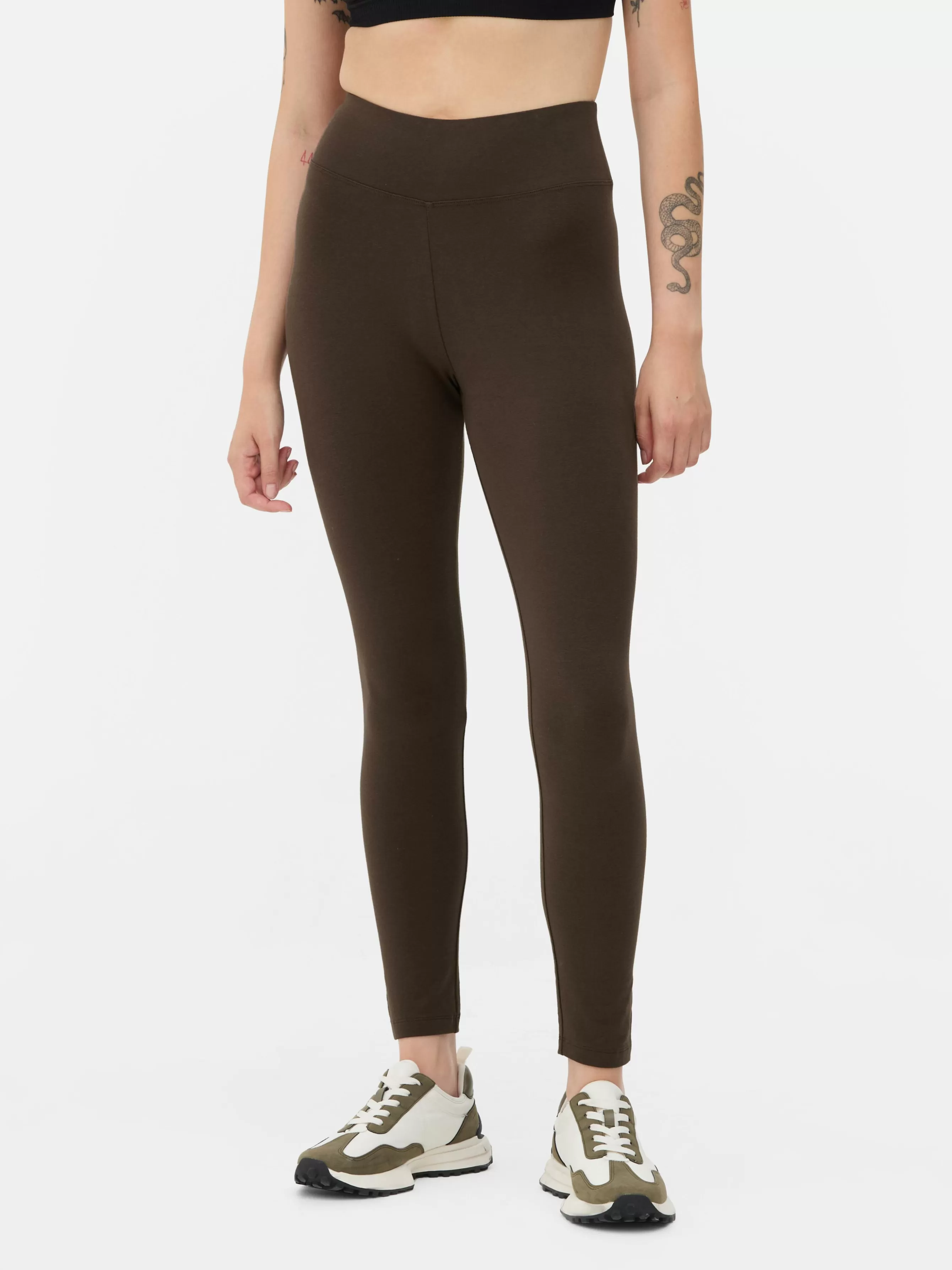 Cheap Primark Legging Taille Haute En Jersey Marron foncé