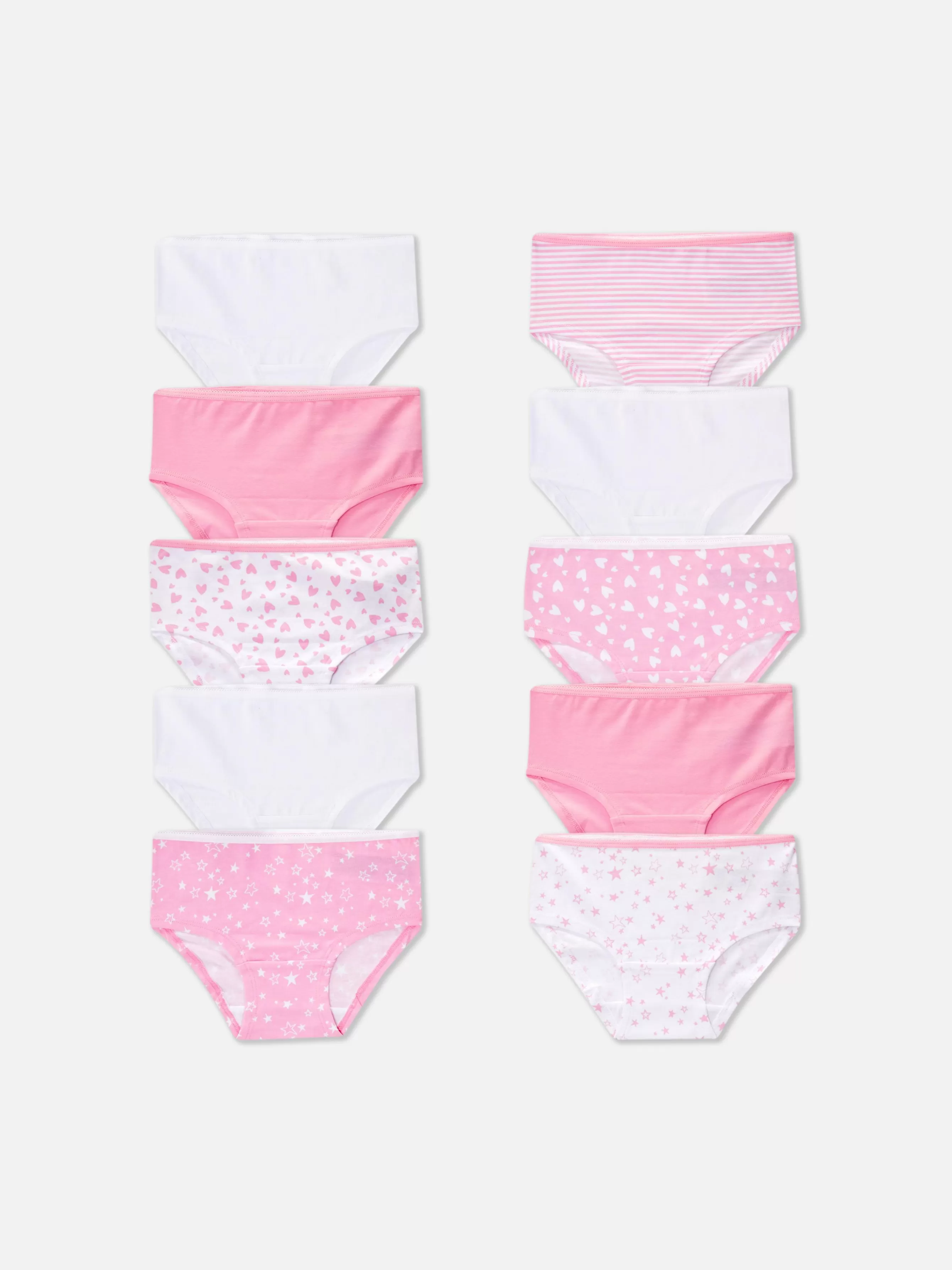 Shop Primark Lot De 10 Culottes à Motifs Cœurs Et étoiles Rose