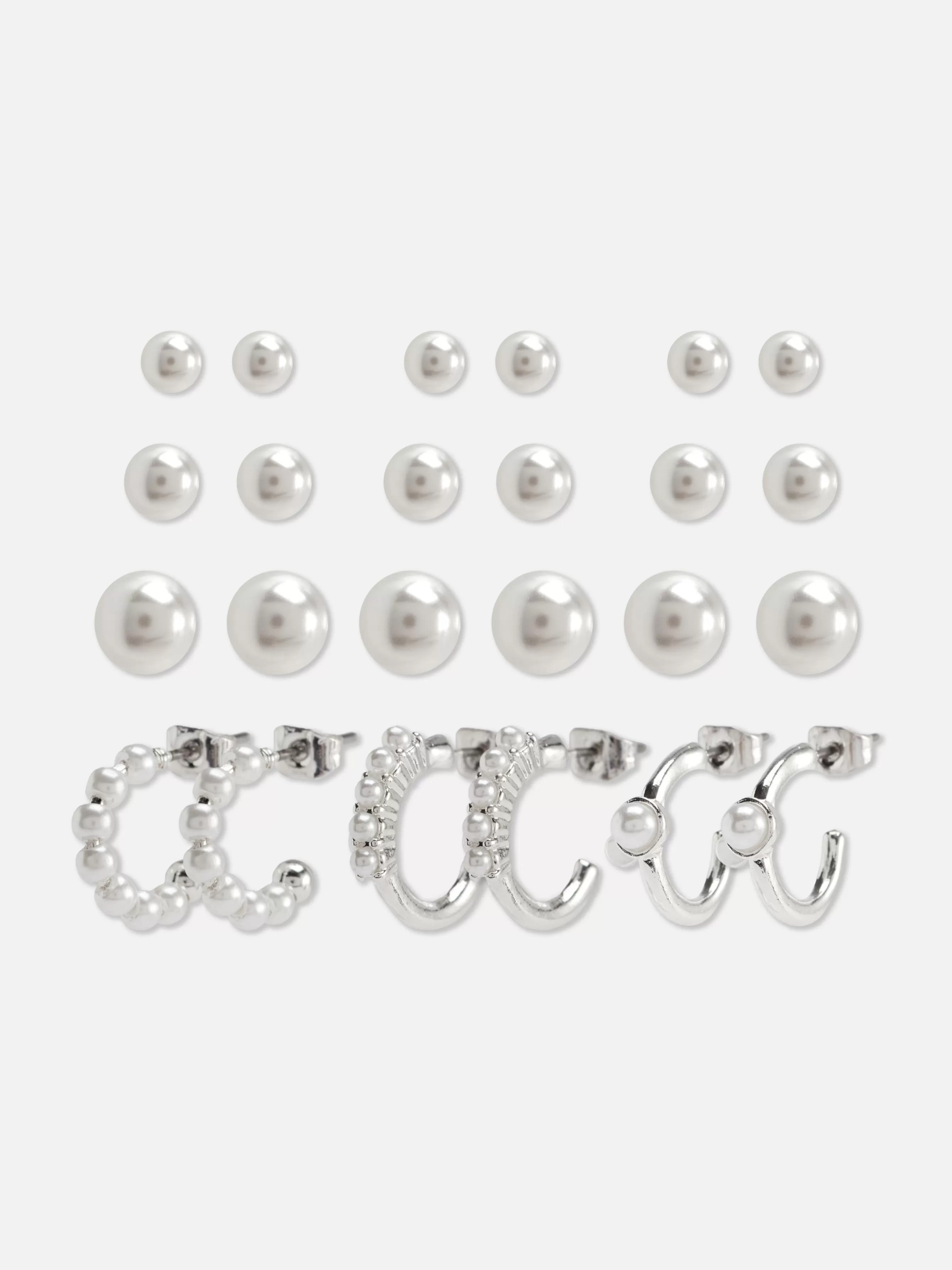 Store Primark Lot De 12 Paires De Boucles Et Clous D'oreilles Blanc