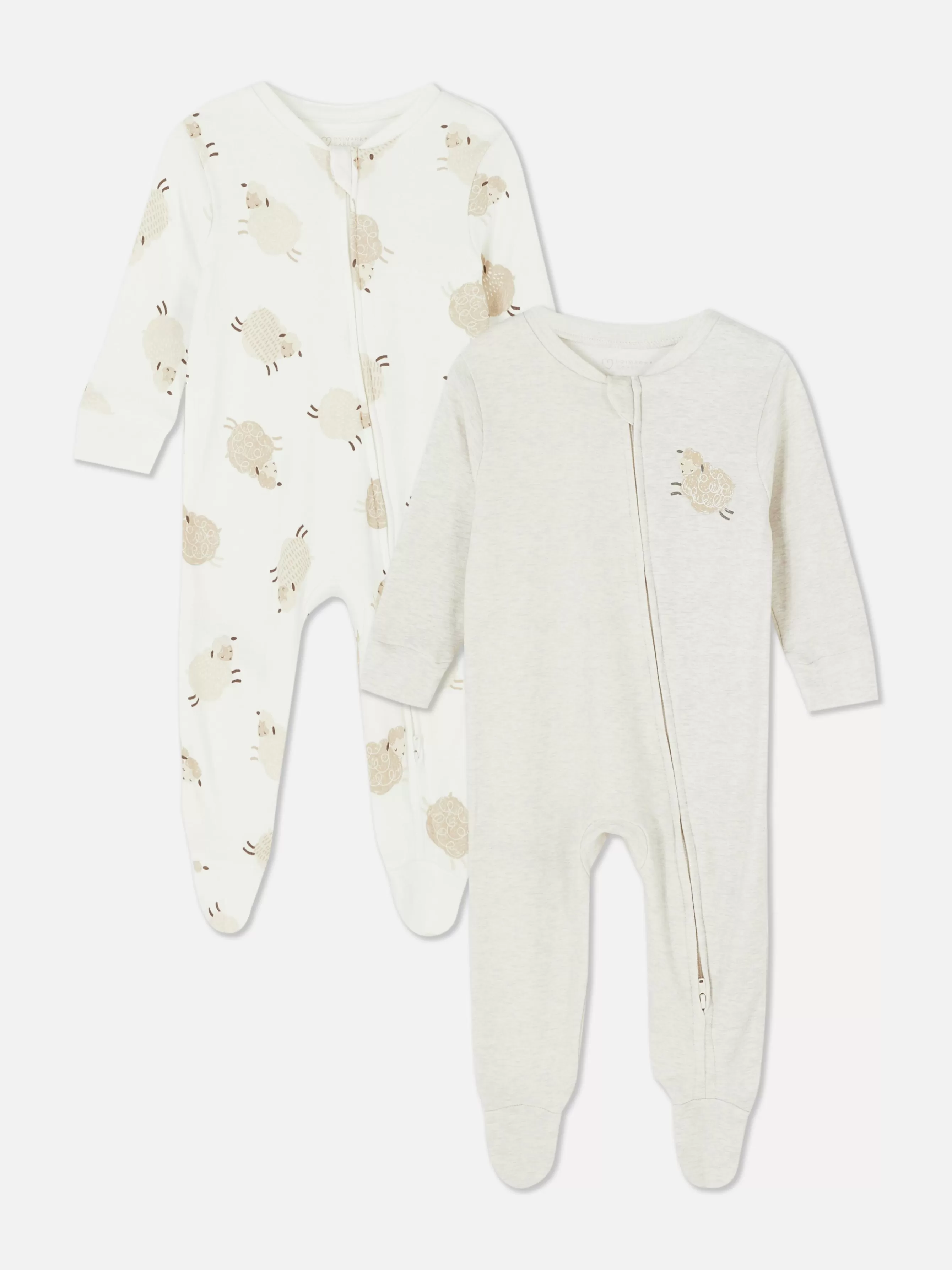 Fashion Primark Lot De 2 Grenouillères Zippées à Motif Mouton Écru