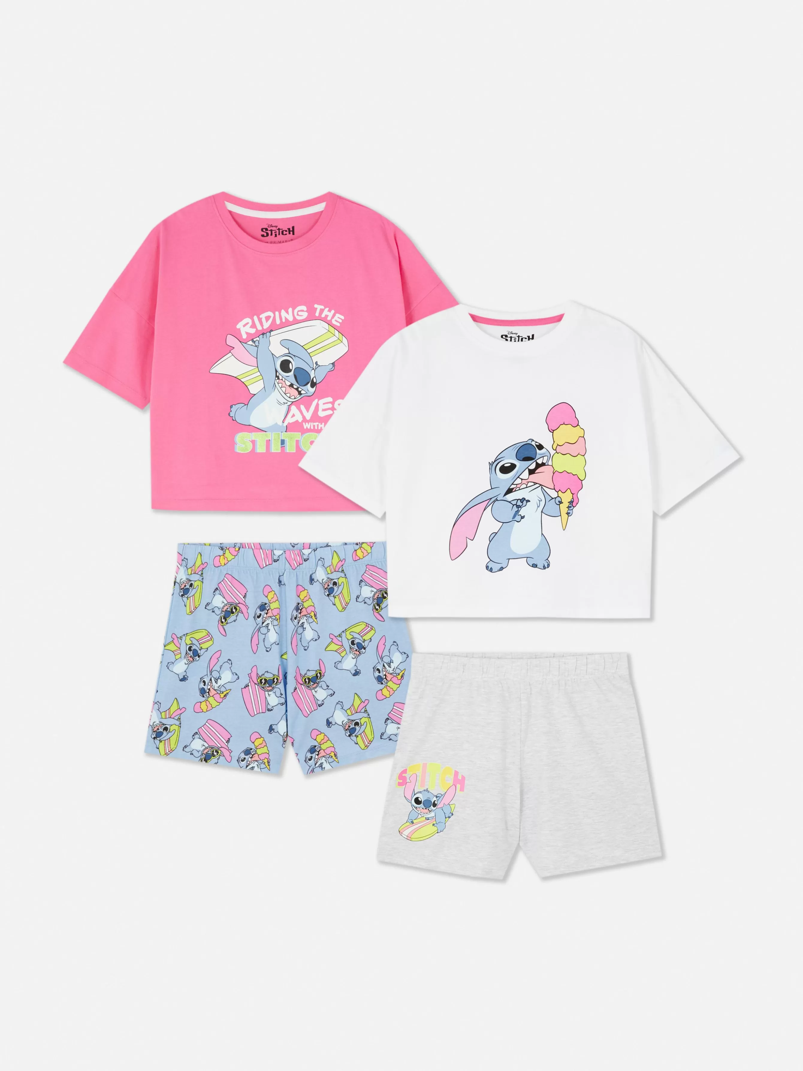 Shop Primark Lot De 2 Pyjamas à Manches Courtes Disney Lilo & Stitch Blanc