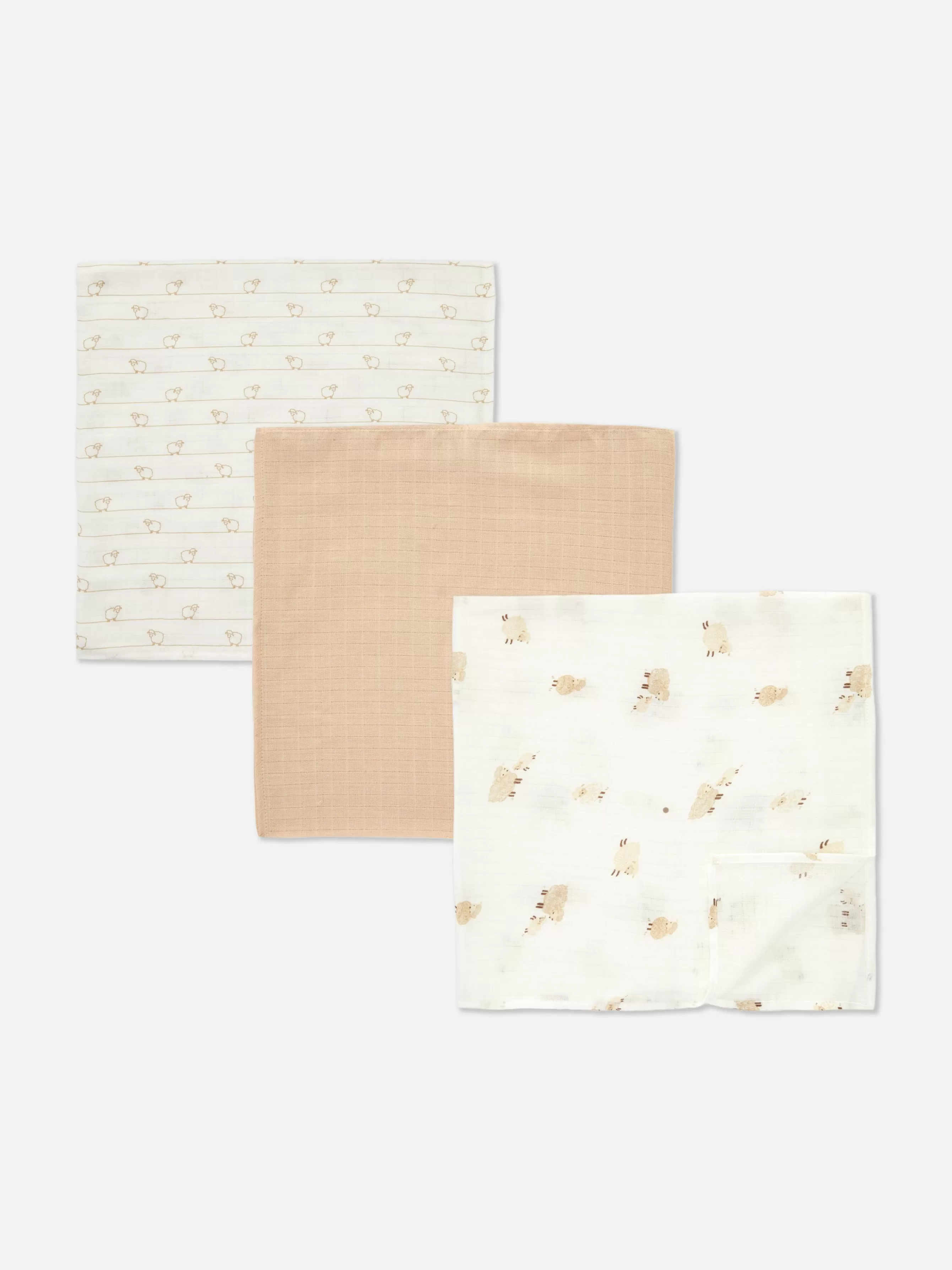 Outlet Primark Lot De 3 Lingettes En Mousseline à Motifs Mouton Taupe