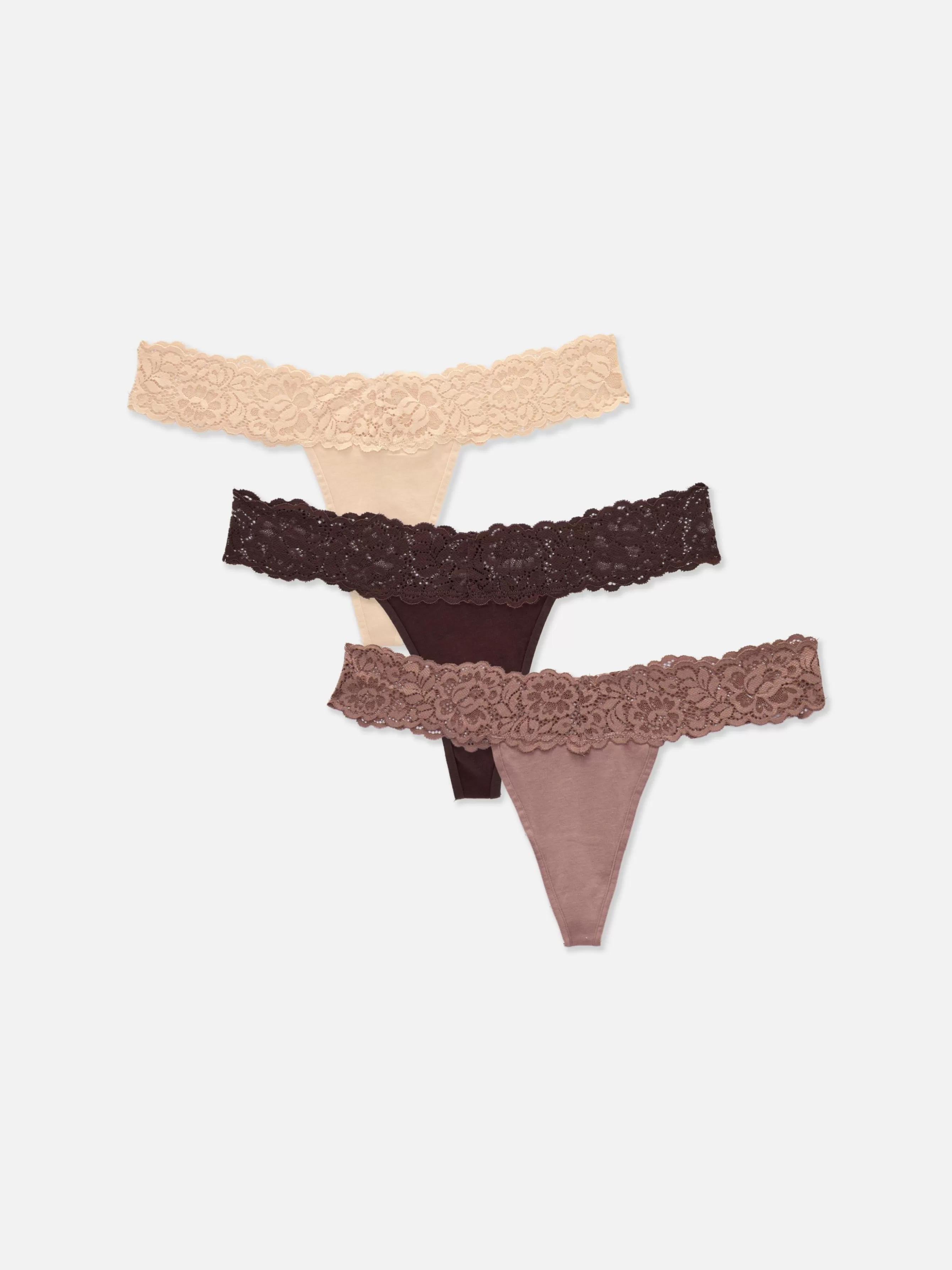 New Primark Lot De 3 Strings Bandeau En Dentelle Moka