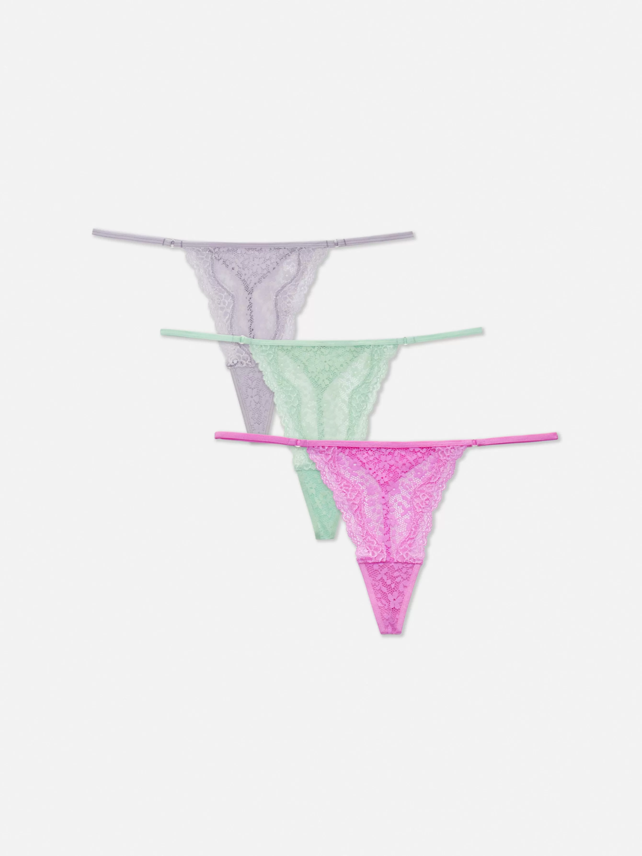 Shop Primark Lot De 3 Strings En Dentelle Rose vif