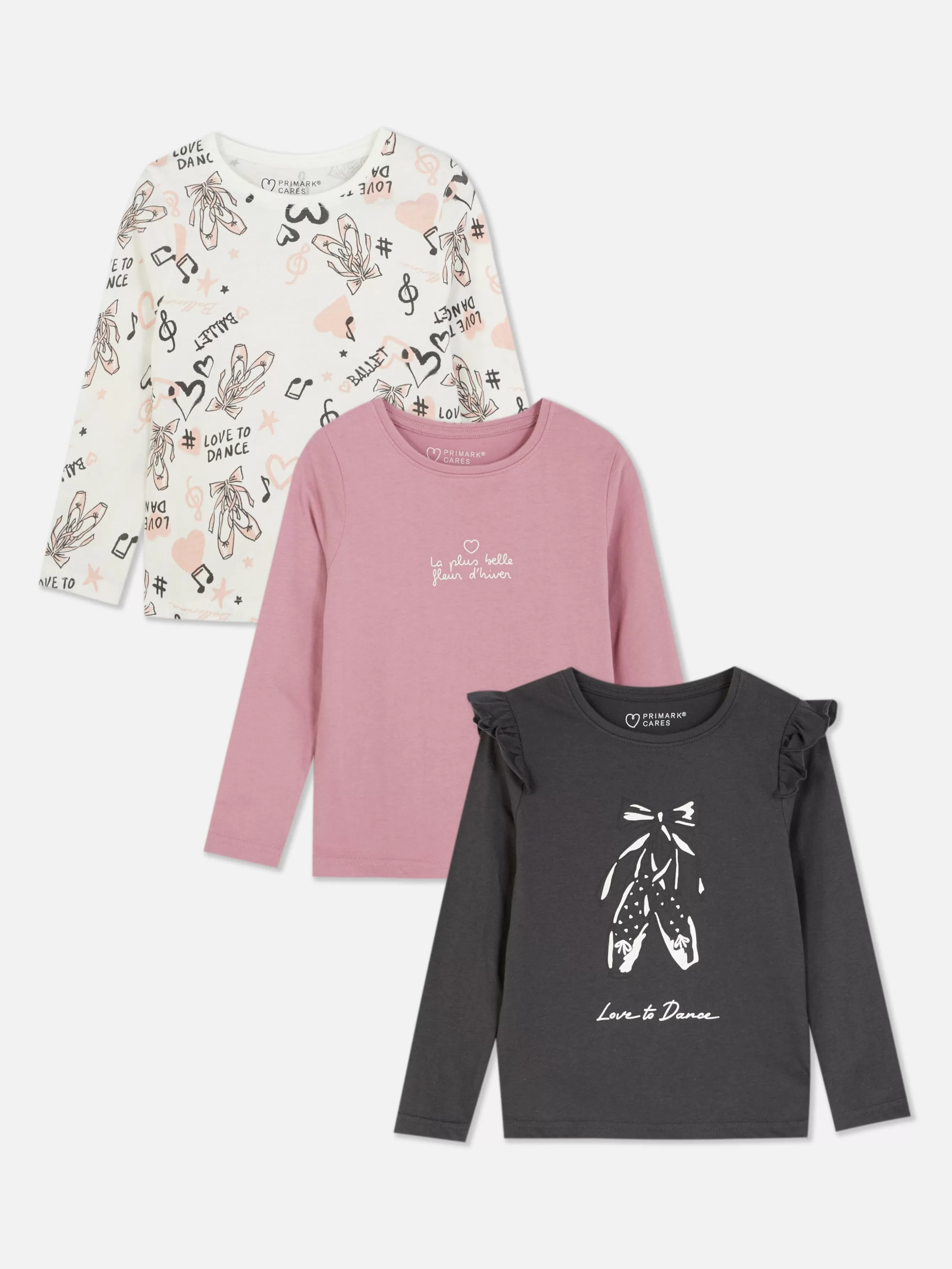 Cheap Primark Lot De 3 T-shirts à Manches Longues Et à Motif Ballet Anthracite